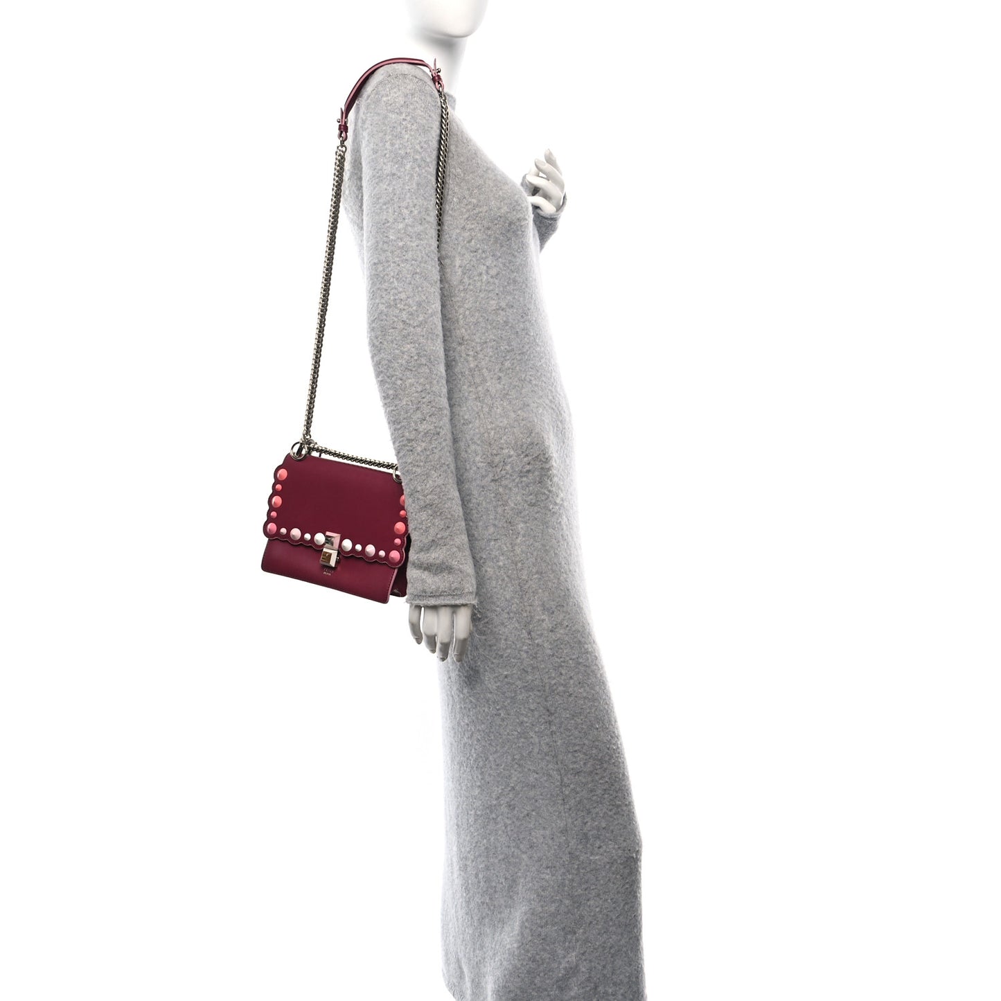 Vitello Liberty Scalloped Studded Small Kan I Shoulder Bag Black Cherry Multicolor