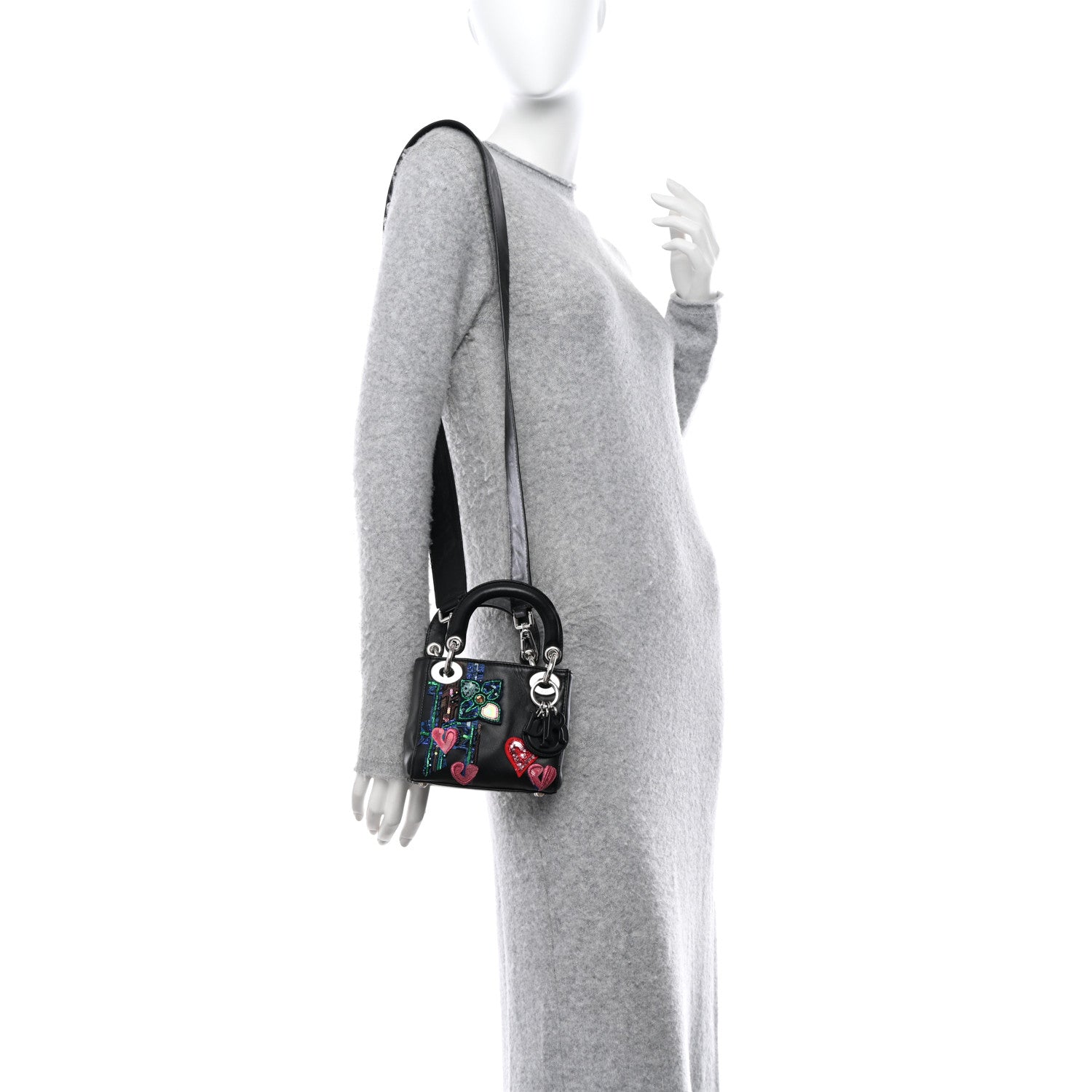 Christian Dior CHRISTIAN DIOR Smooth Calfskin Embroidered Micro Lady Dior Black 2 of 13