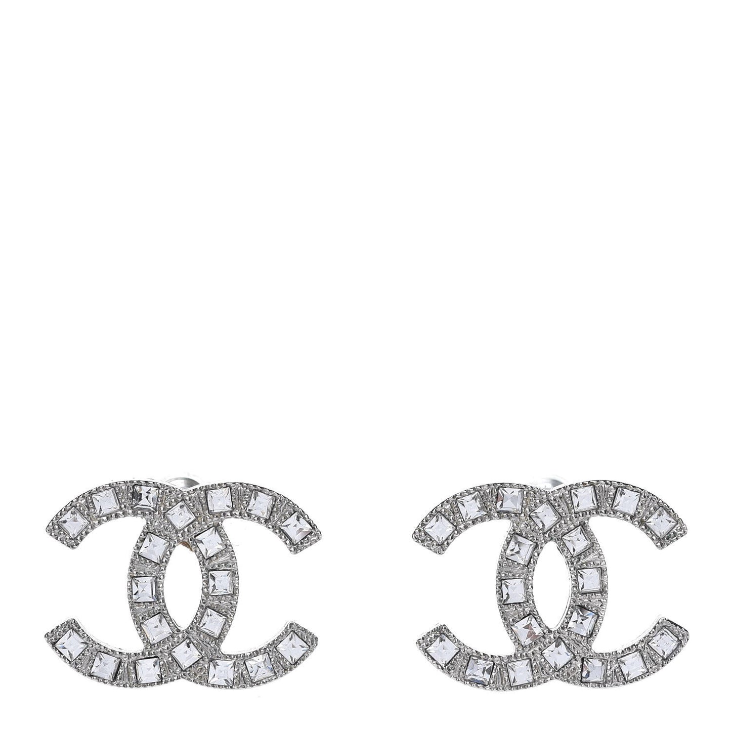 Baguette Crystal CC Earrings Silver
