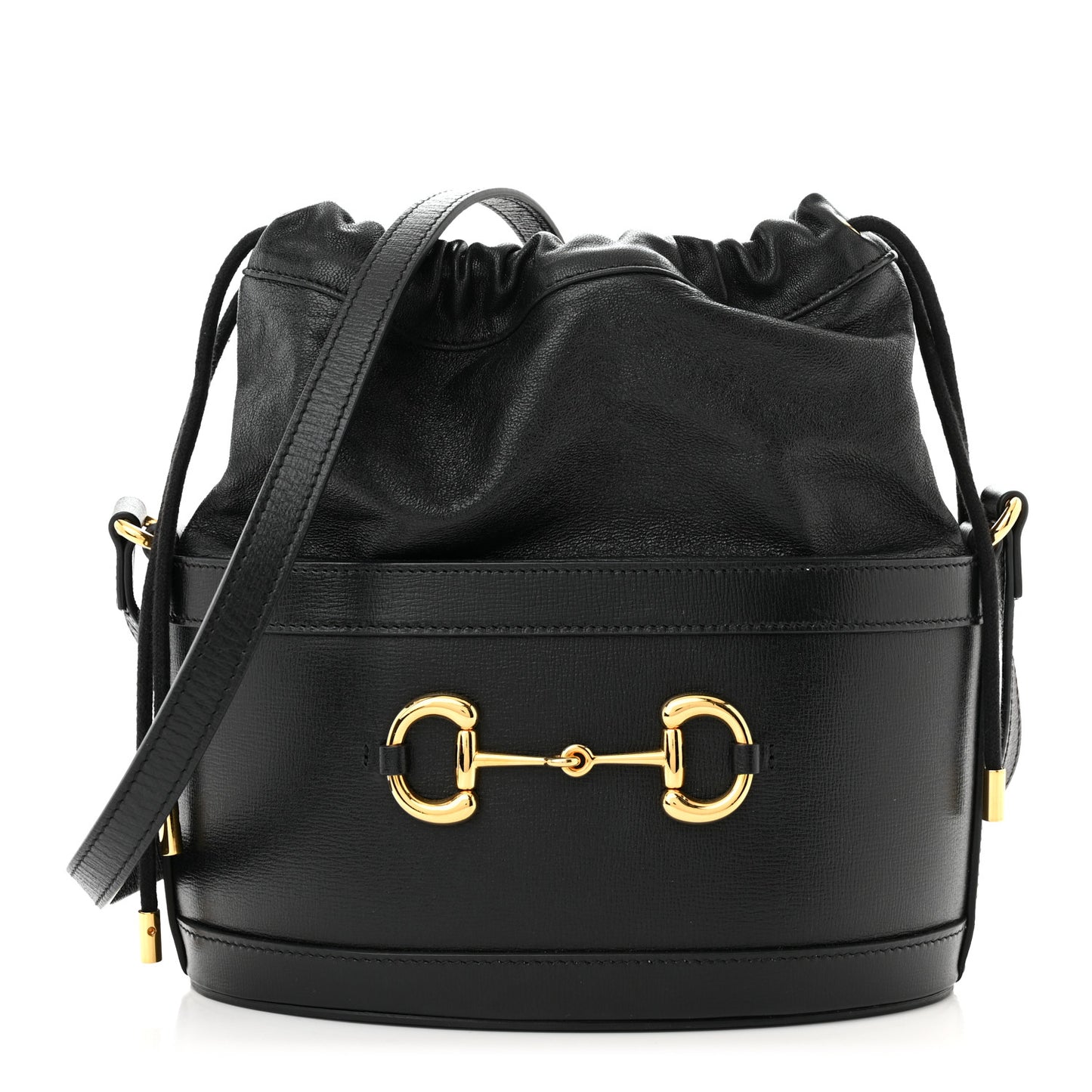 Azalea Sakai Calfskin Horsebit 1955 Drawstring Bucket Bag Black