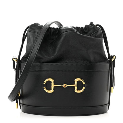 Gucci Azalea Sakai Calfskin Horsebit 1955 Drawstring Bucket Bag Black 1 of 19