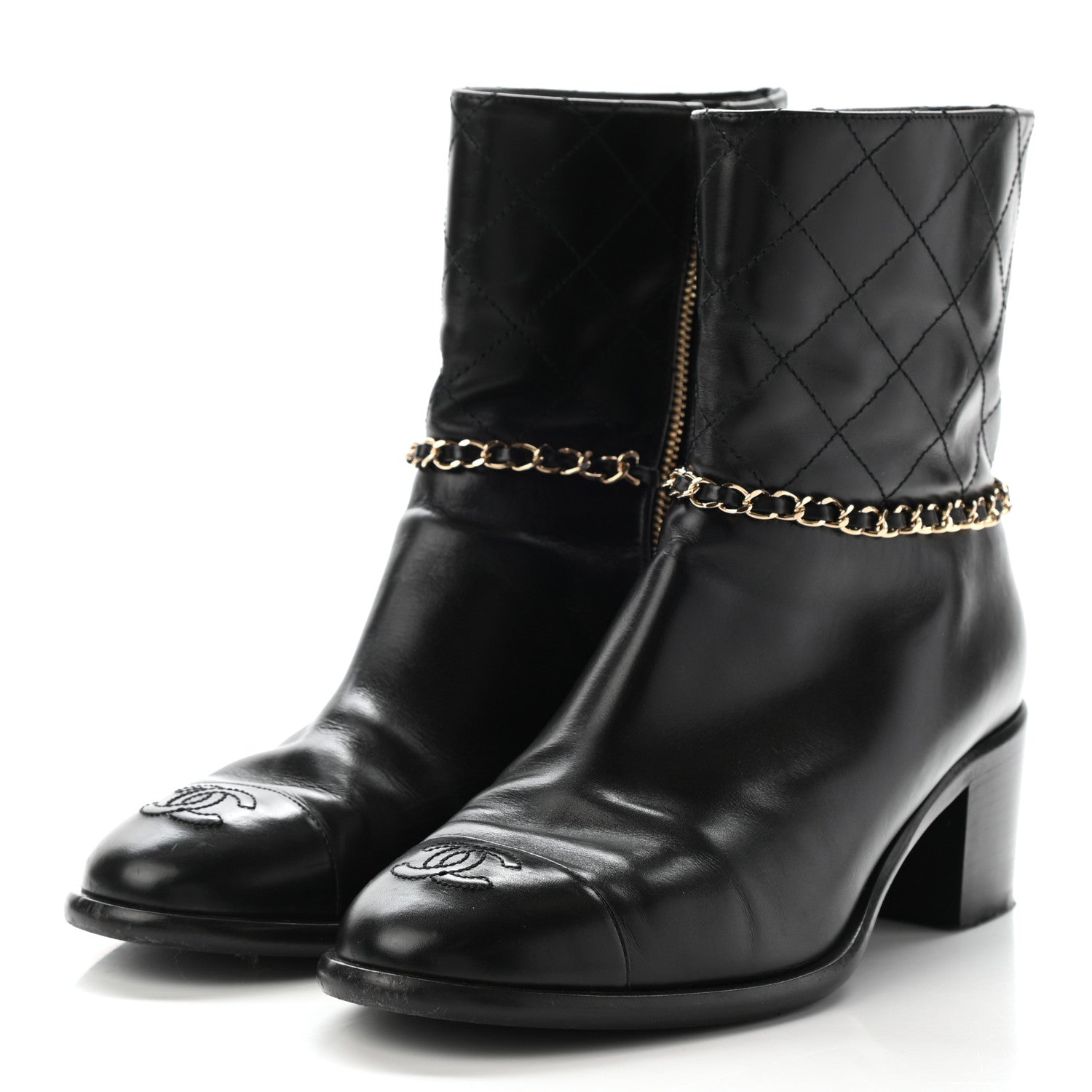 Chanel Crumpled Calfskin Chain CC Cap Toe Short Boots 38.5 Black 3 of 15
