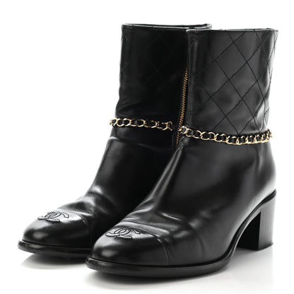 Chanel Crumpled Calfskin Chain CC Cap Toe Short Boots 38.5 Black 3 of 15