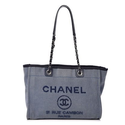 Chanel Canvas Sequin Small Deauville Tote Navy 1 of 14