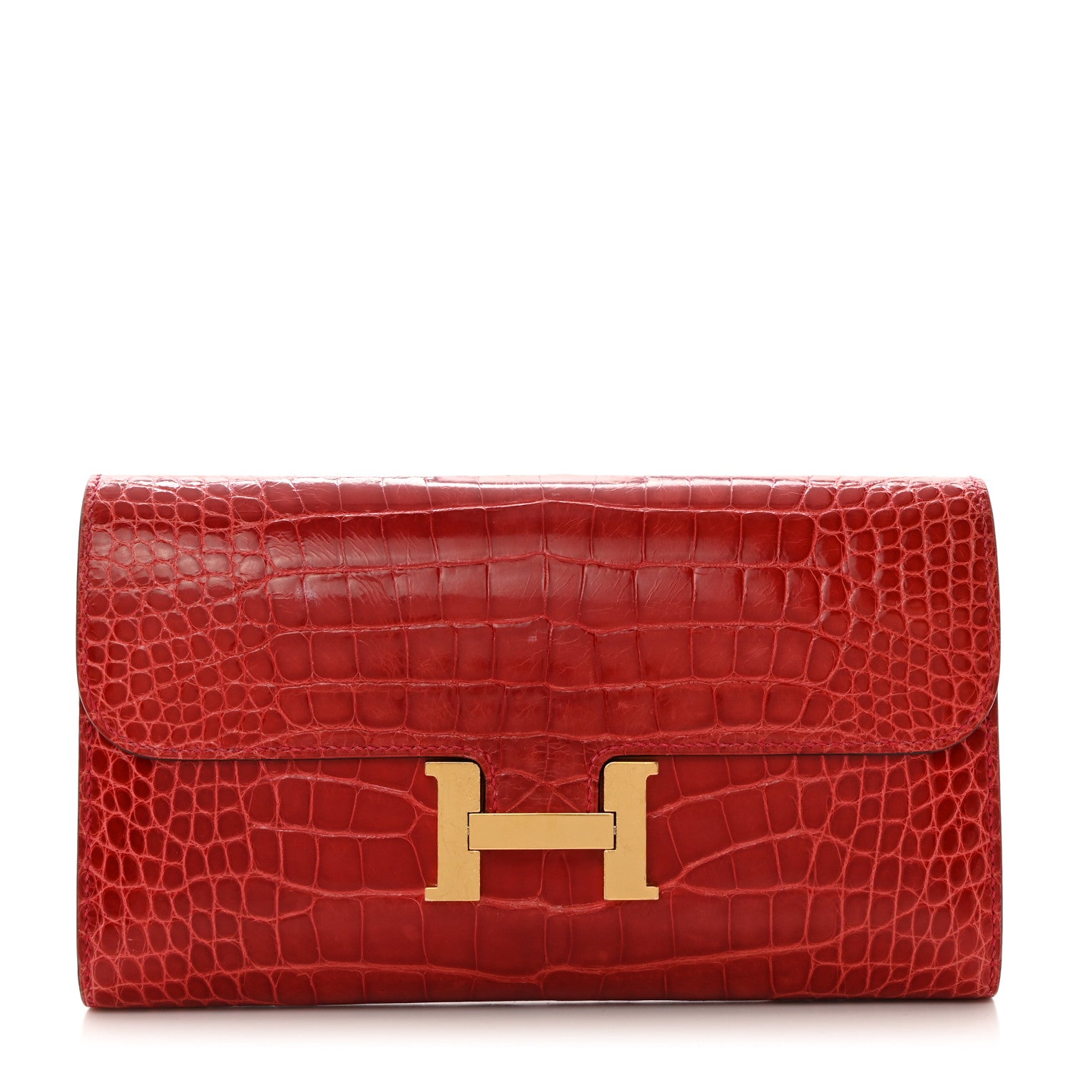 Hermes Shiny Alligator Constance Long Wallet Rouge Vif 1 of 9