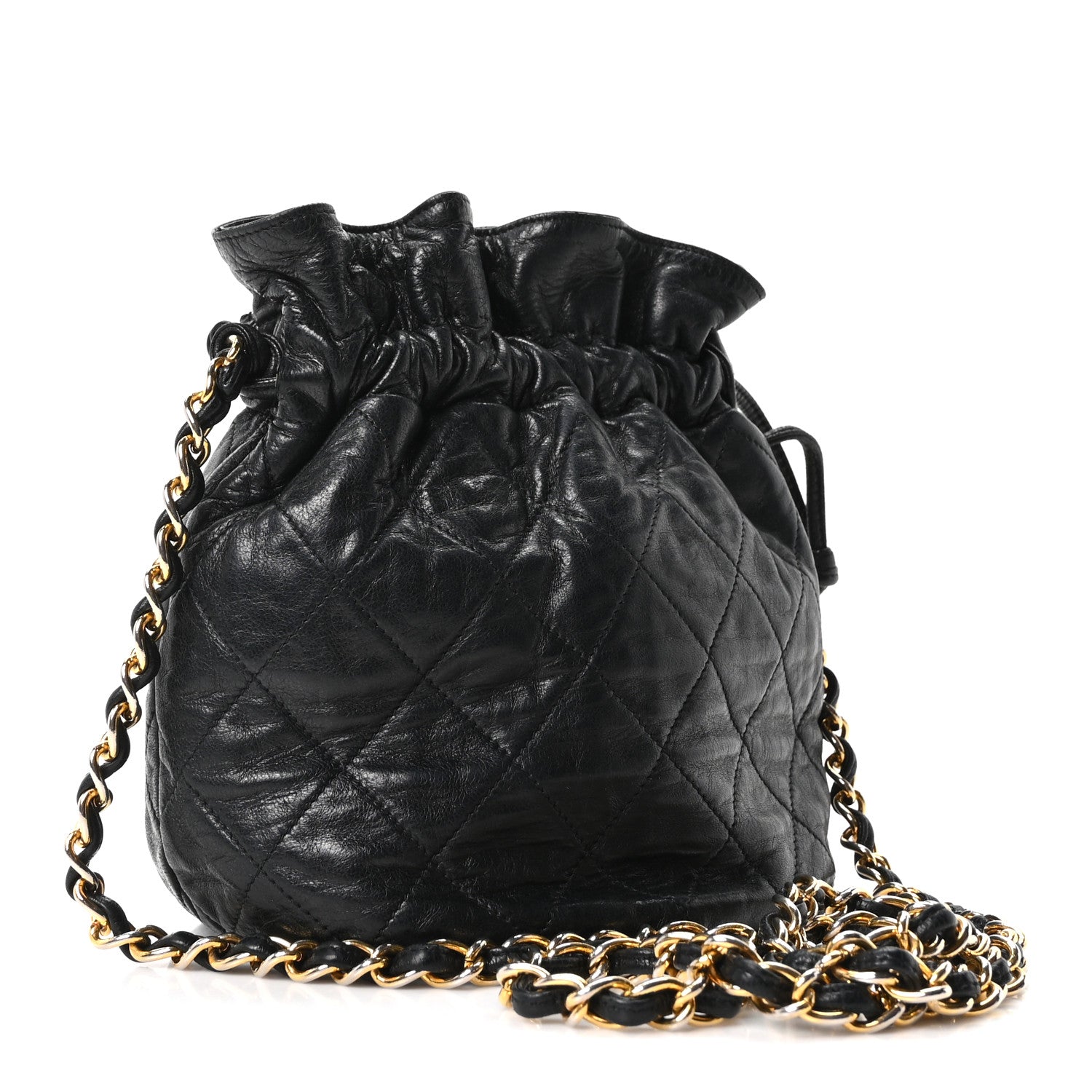 Chanel Lambskin Quilted Mini Drawstring Bucket Bag Black 2 of 10