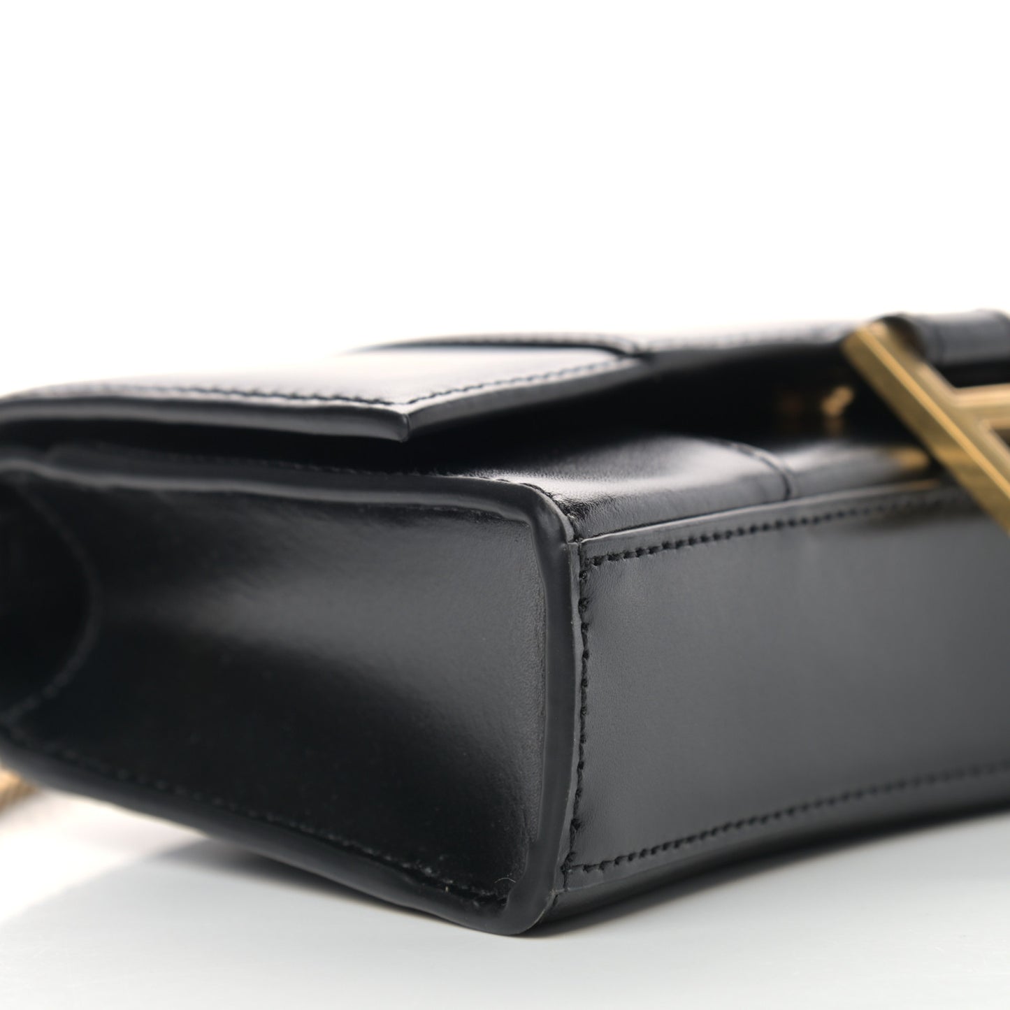 Shiny Box Calfskin Hourglass Chain Bag Black
