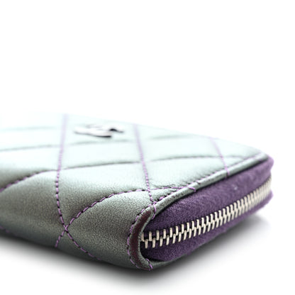 Chanel Metallic Lambskin Quilted Zip Around Coin Purse Wallet Purple 9 of 13
