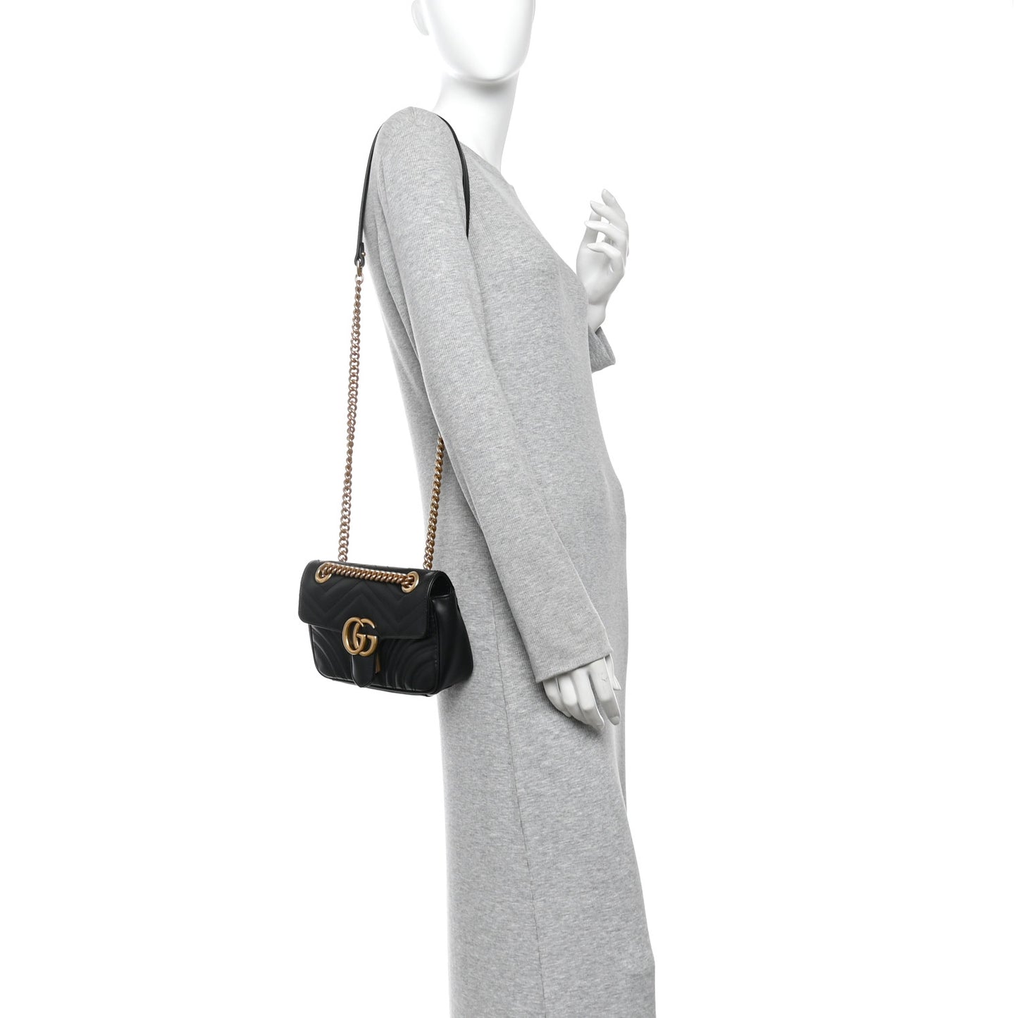 Calfskin Matelasse Mini GG Marmont Shoulder Bag Black