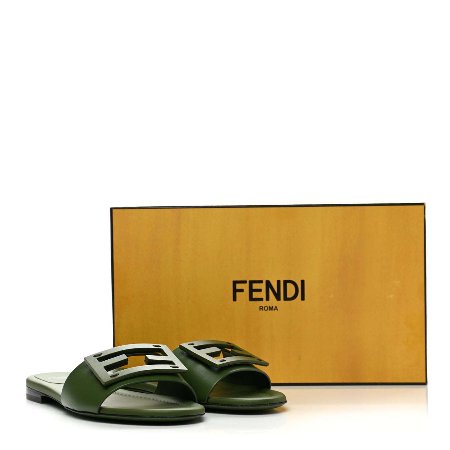 Vitello Cuoio Baguette Flat Slide Sandals 37.5 Verde