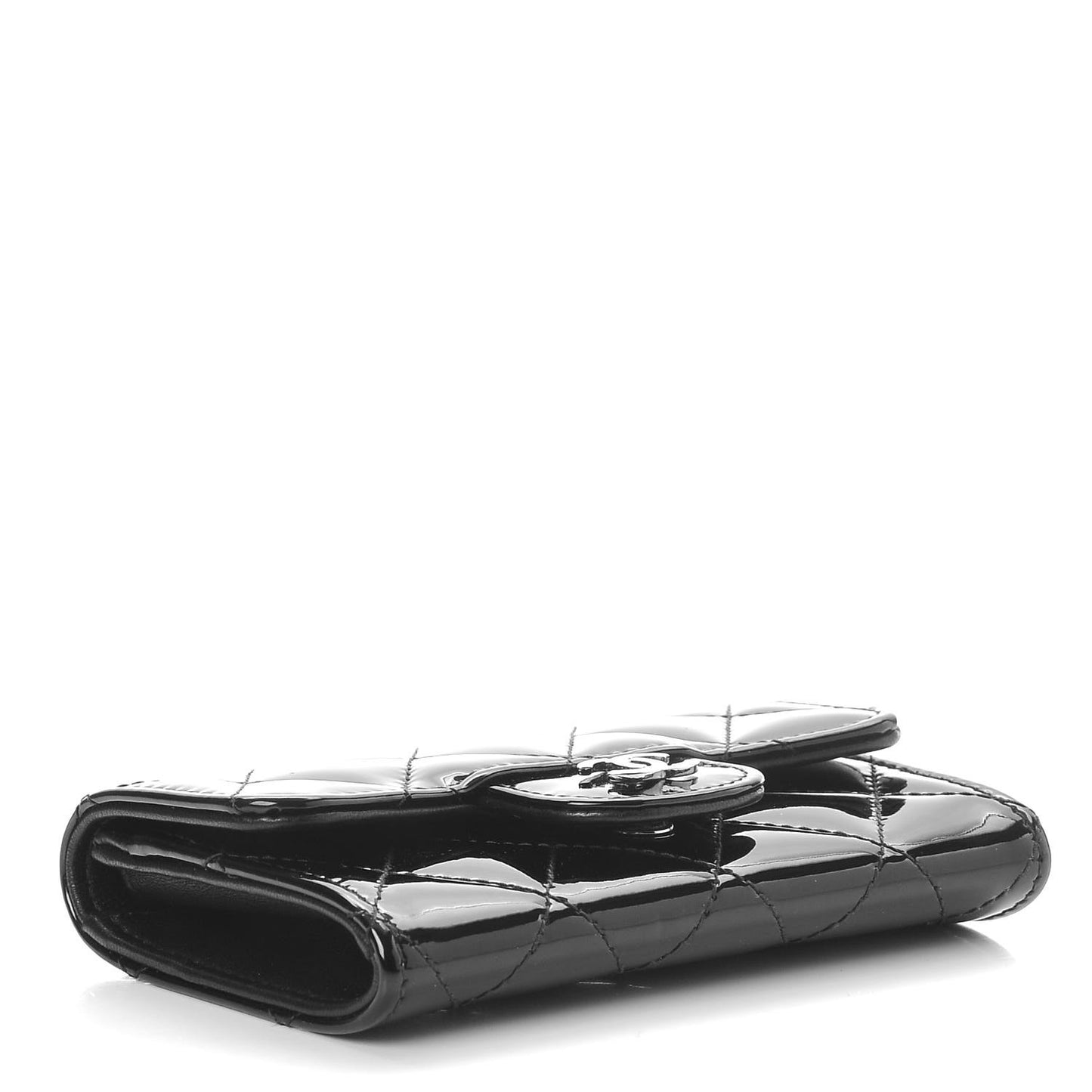Patent Quilted Flap Card Holder Black