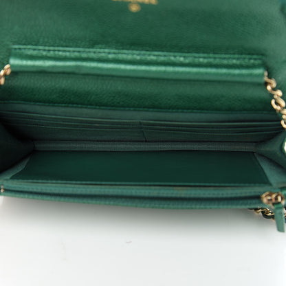 Chanel Metallic Caviar Quilted Wallet On Chain WOC Green 5 of 12