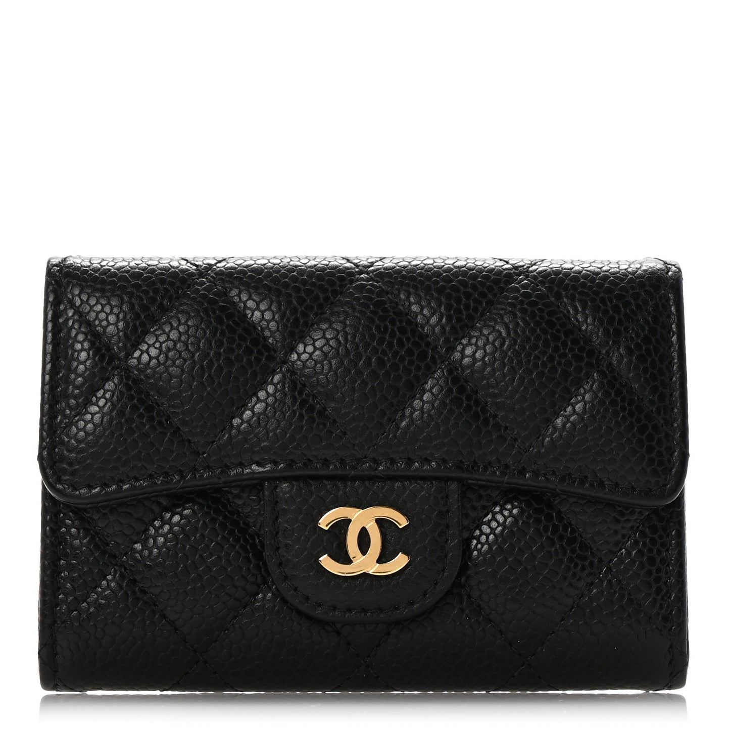 Caviar Quilted Flap Card Holder Wallet Black