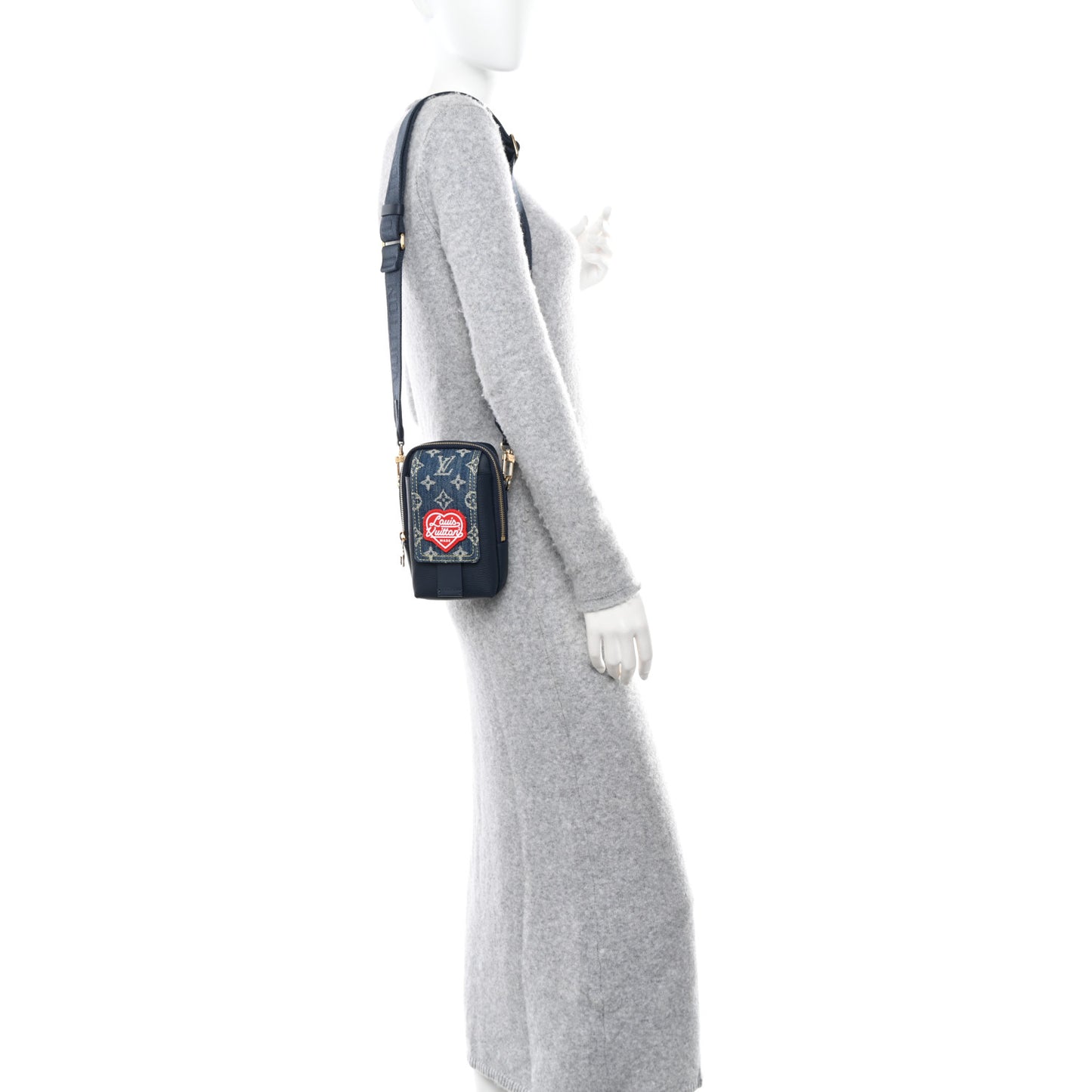 X NIGO Denim Monogram Flat Double Phone Pouch