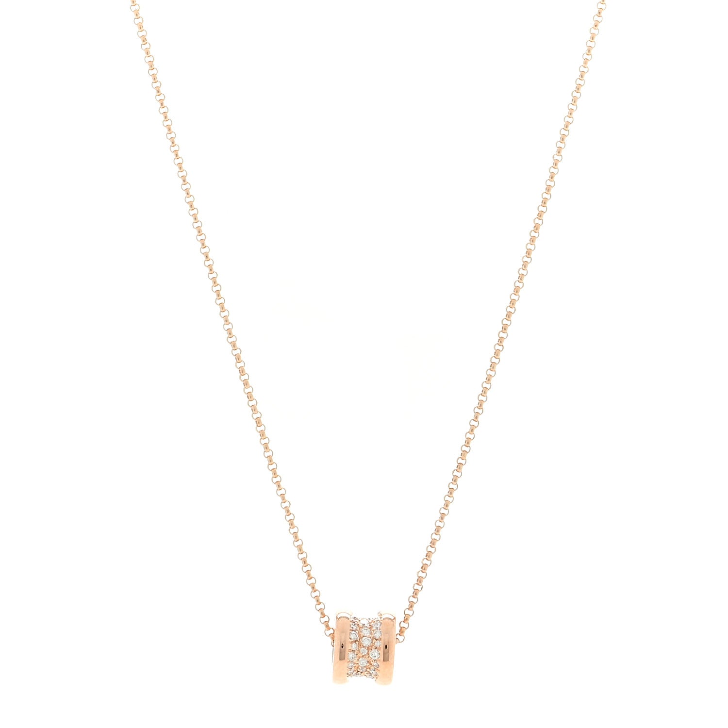 Bulgari 18K Rose Gold Diamond Small B.Zero1 Pave Pendant Necklace 1 of 4