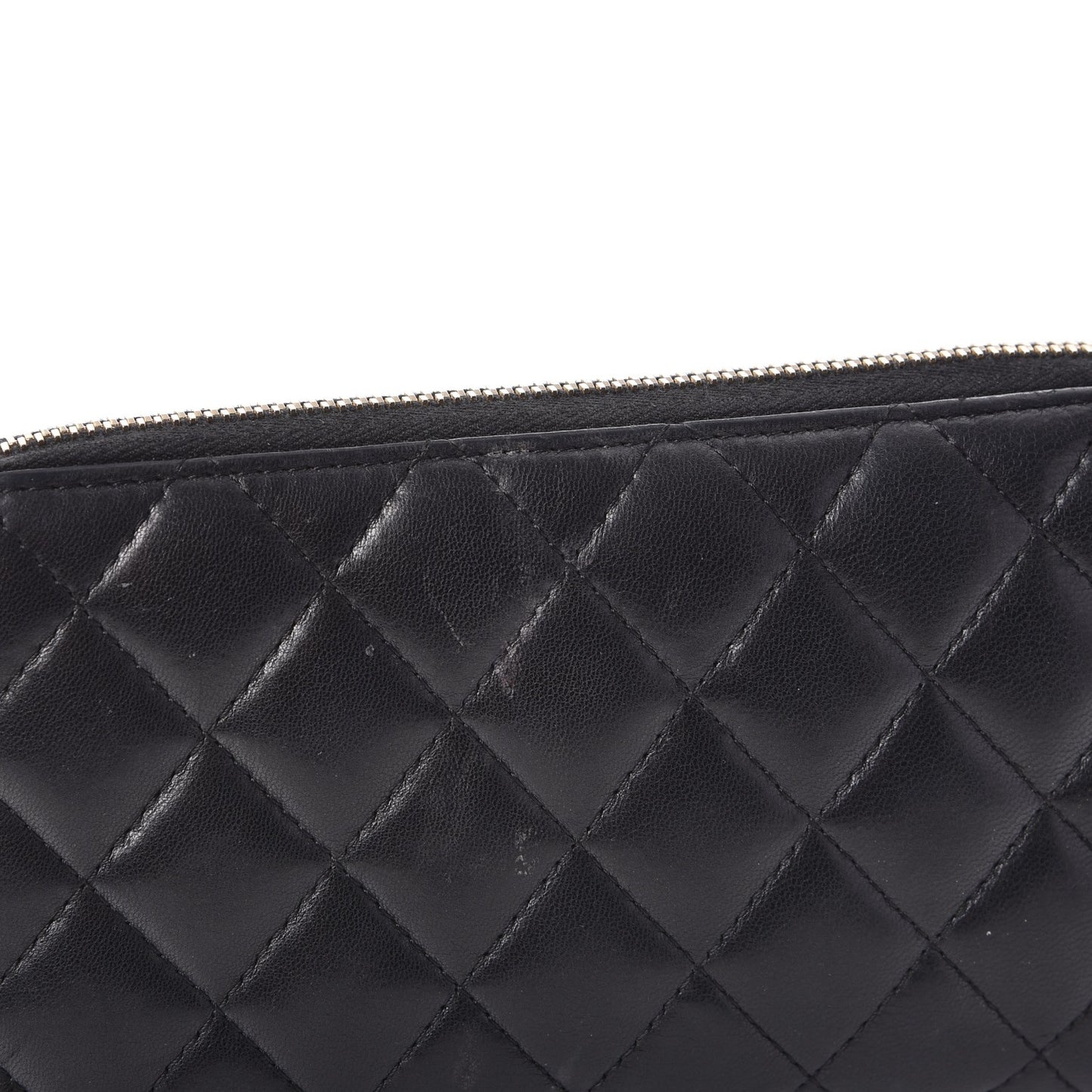 Lambskin Quilted Large Gusset Zip Around Wallet Black