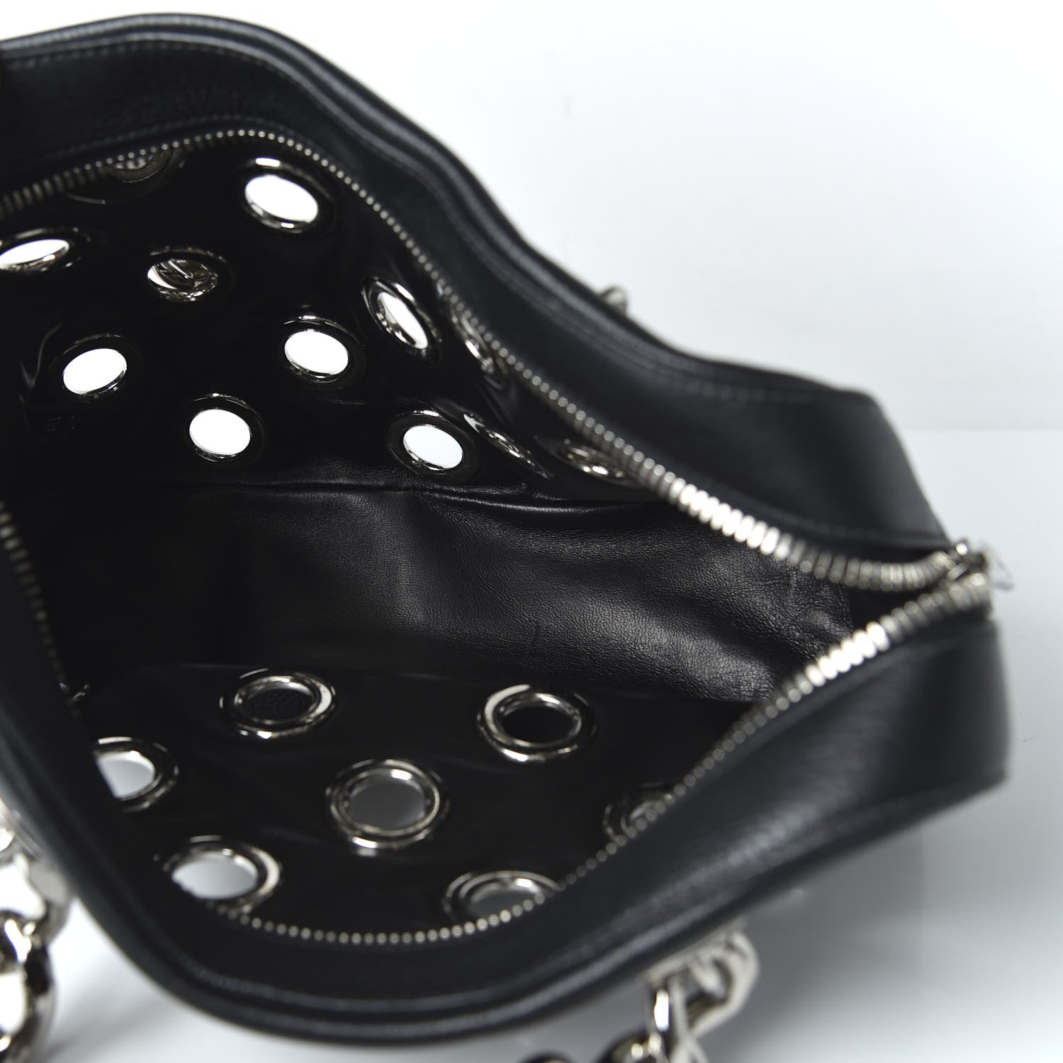 Prada Vitello Daino Grommet Chain Satchel Bag Black 6 of 10