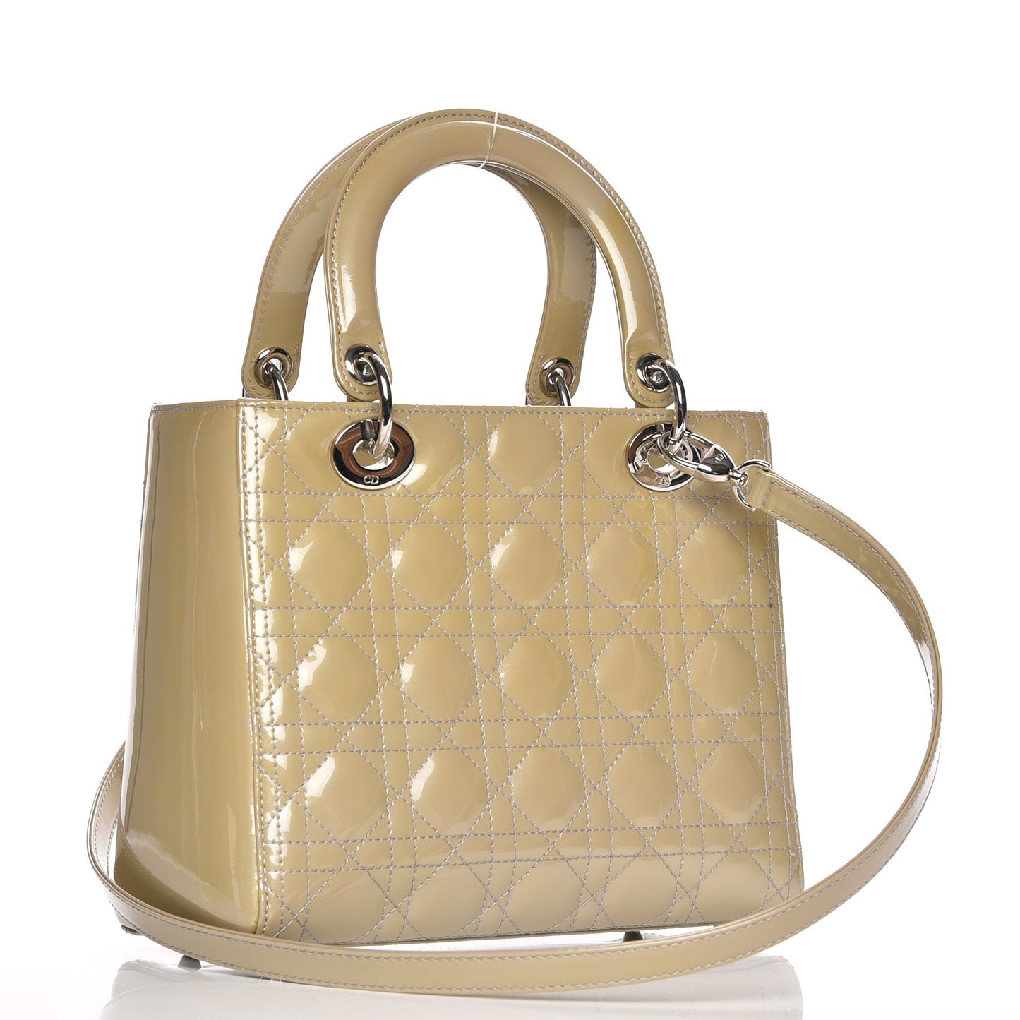 Patent Cannage Medium Lady Dior Beige
