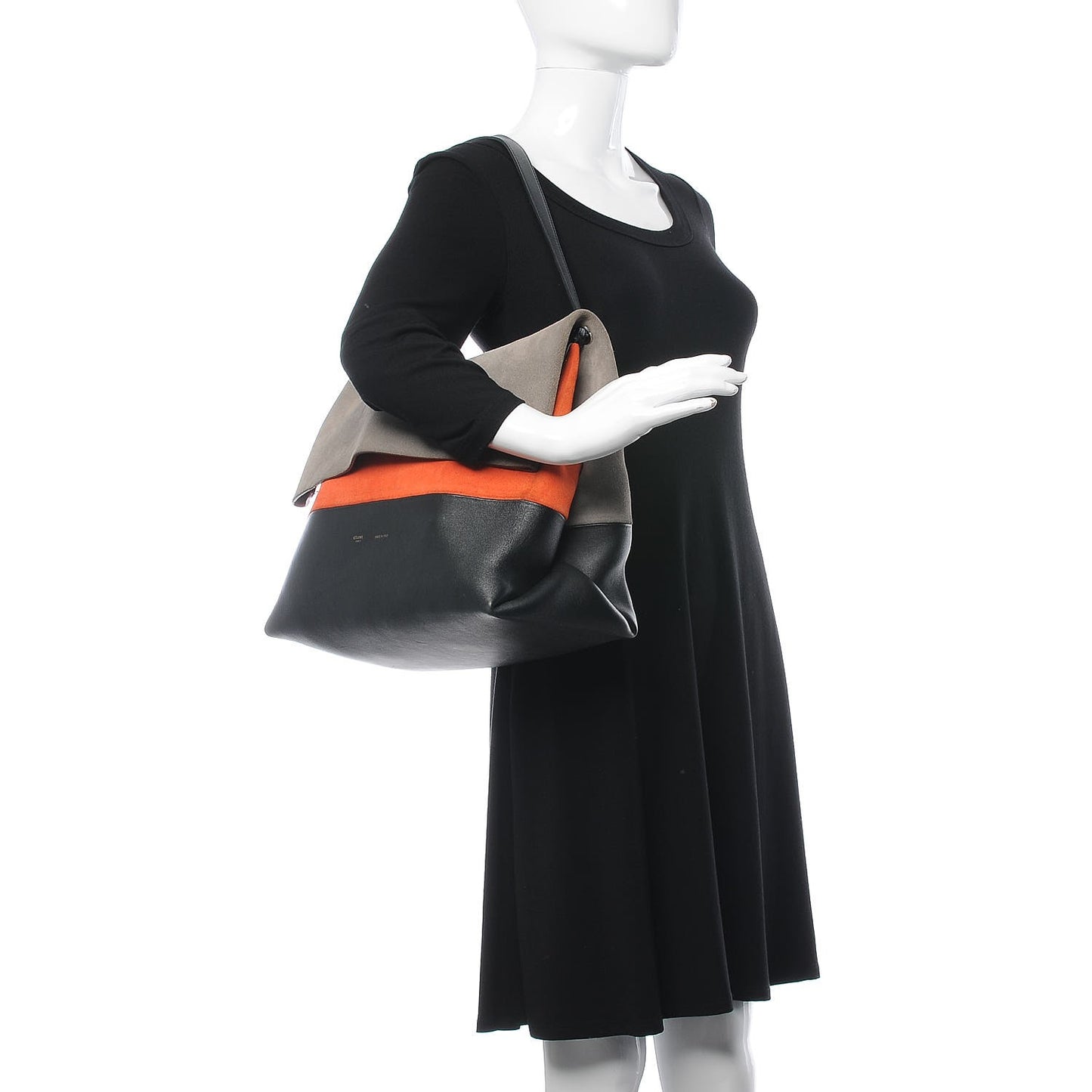 Calfskin Suede All Soft Shoulder Bag Grey Bright Orange Black
