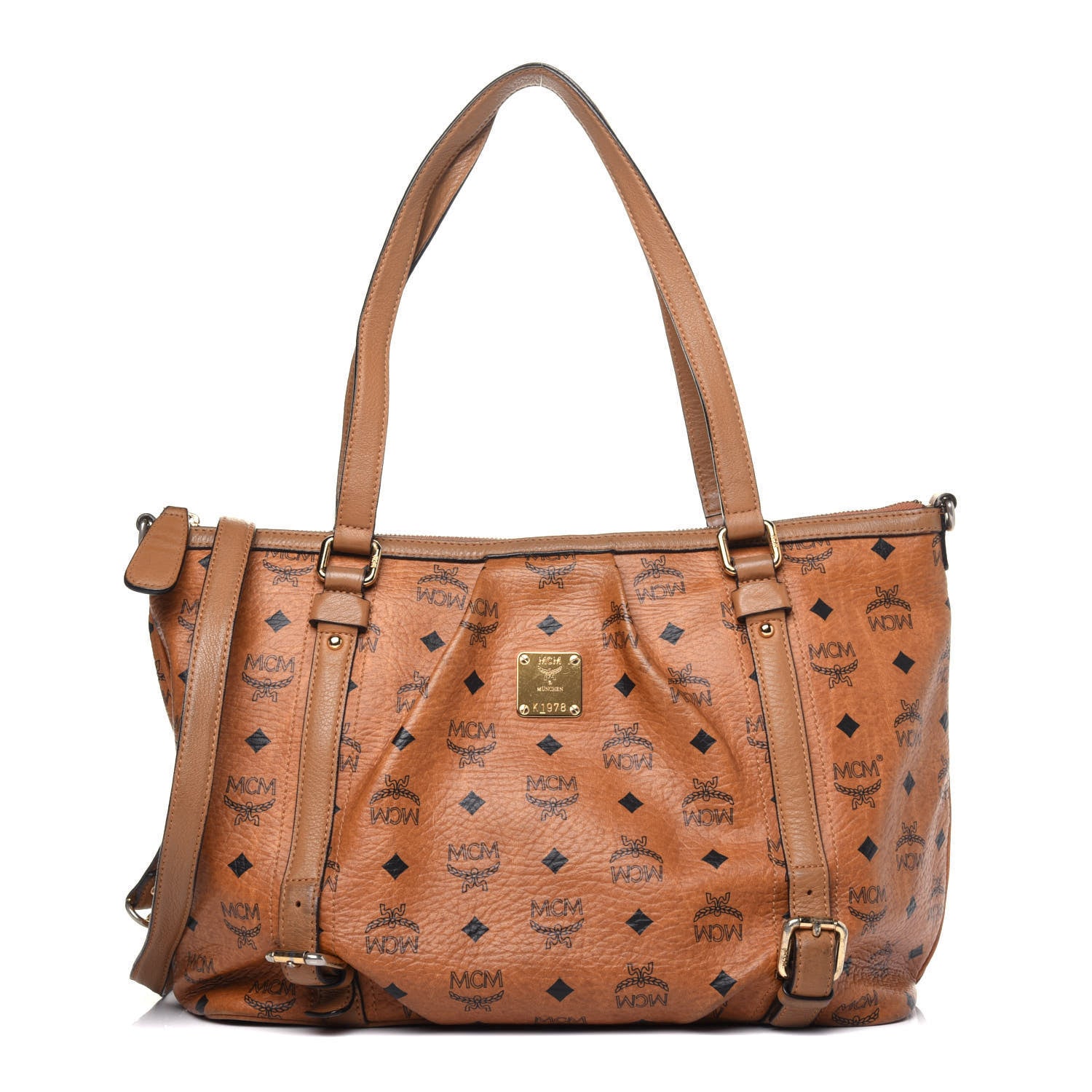 MCM Visetos Medium Essentials Shopper Tote Cognac 1 of 26