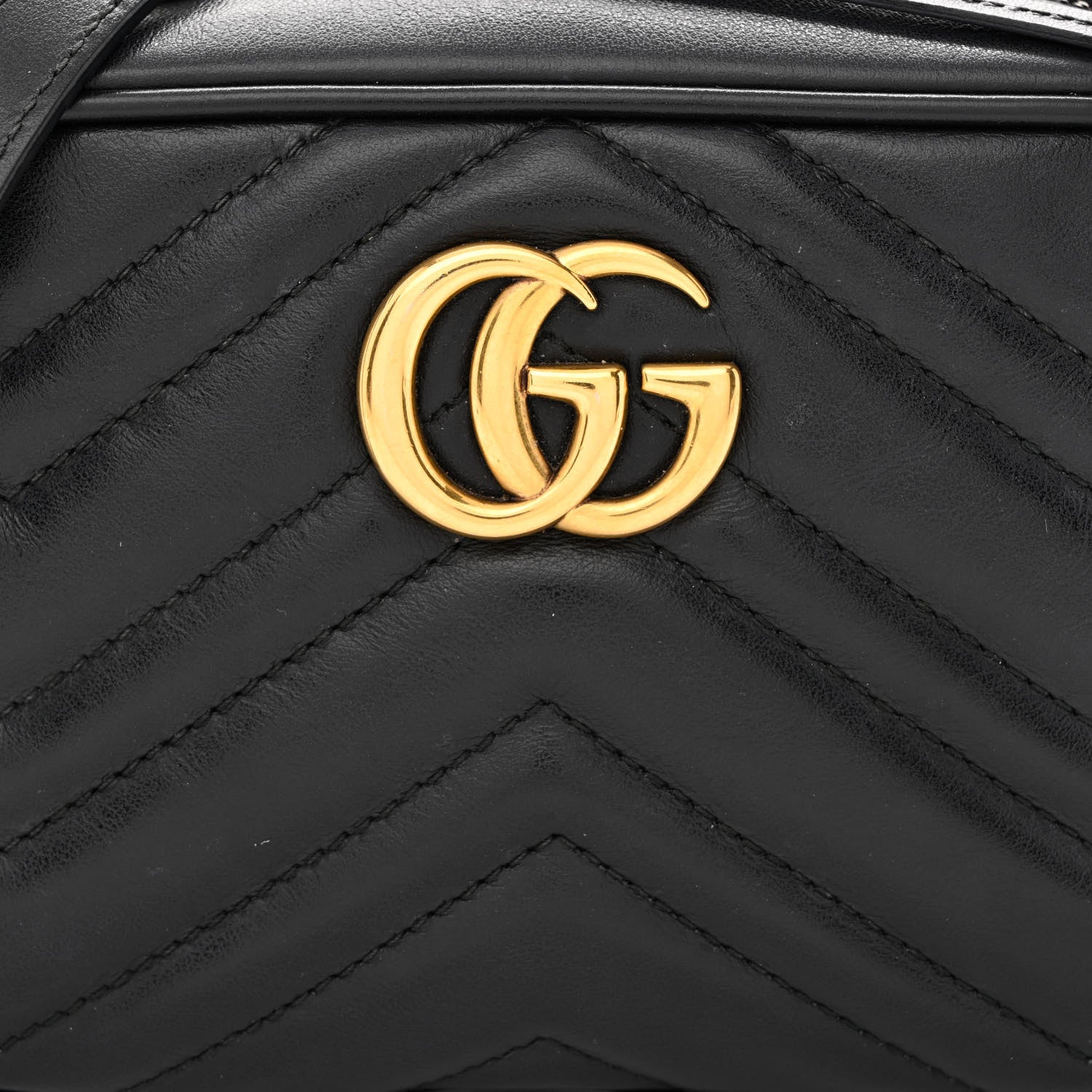 Gucci Calfskin Matelasse Mini GG Marmont Chain Shoulder Bag Black 9 of 12