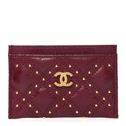 Chanel Glazed Calfskin Studded Quilted Card Holder Burgundy 1 of 10