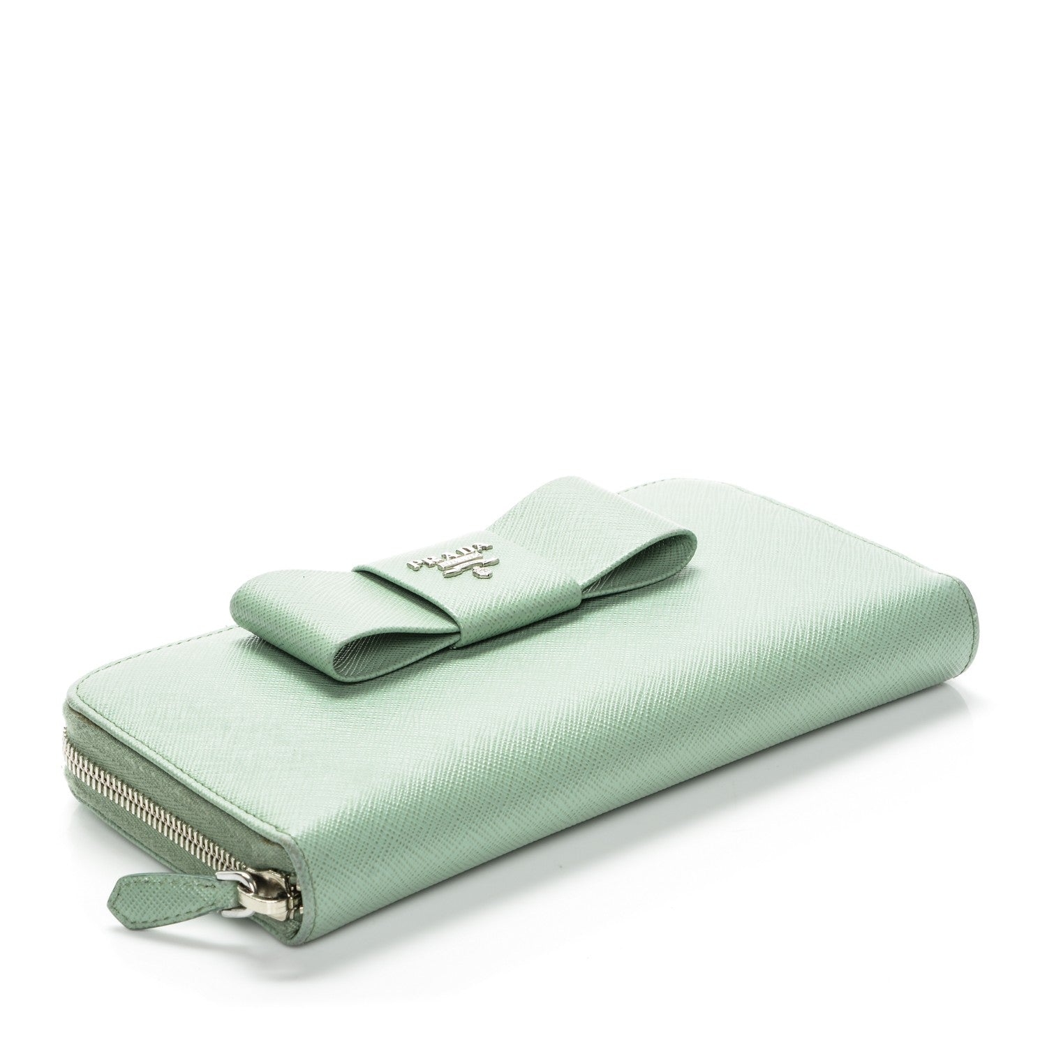 Prada Saffiano Fiocco Bow Zip Around Wallet Acquamarina 4 of 9