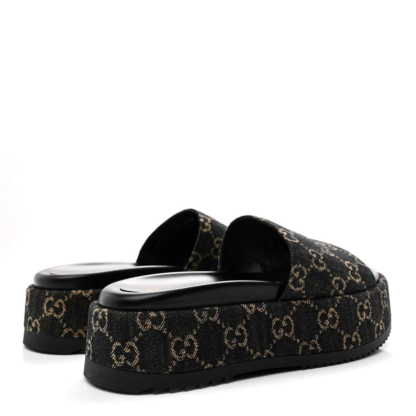 Jacquard Black Denim GG Monogram Angelina Platform 55mm Slide Sandals 38.5 Black Ivory