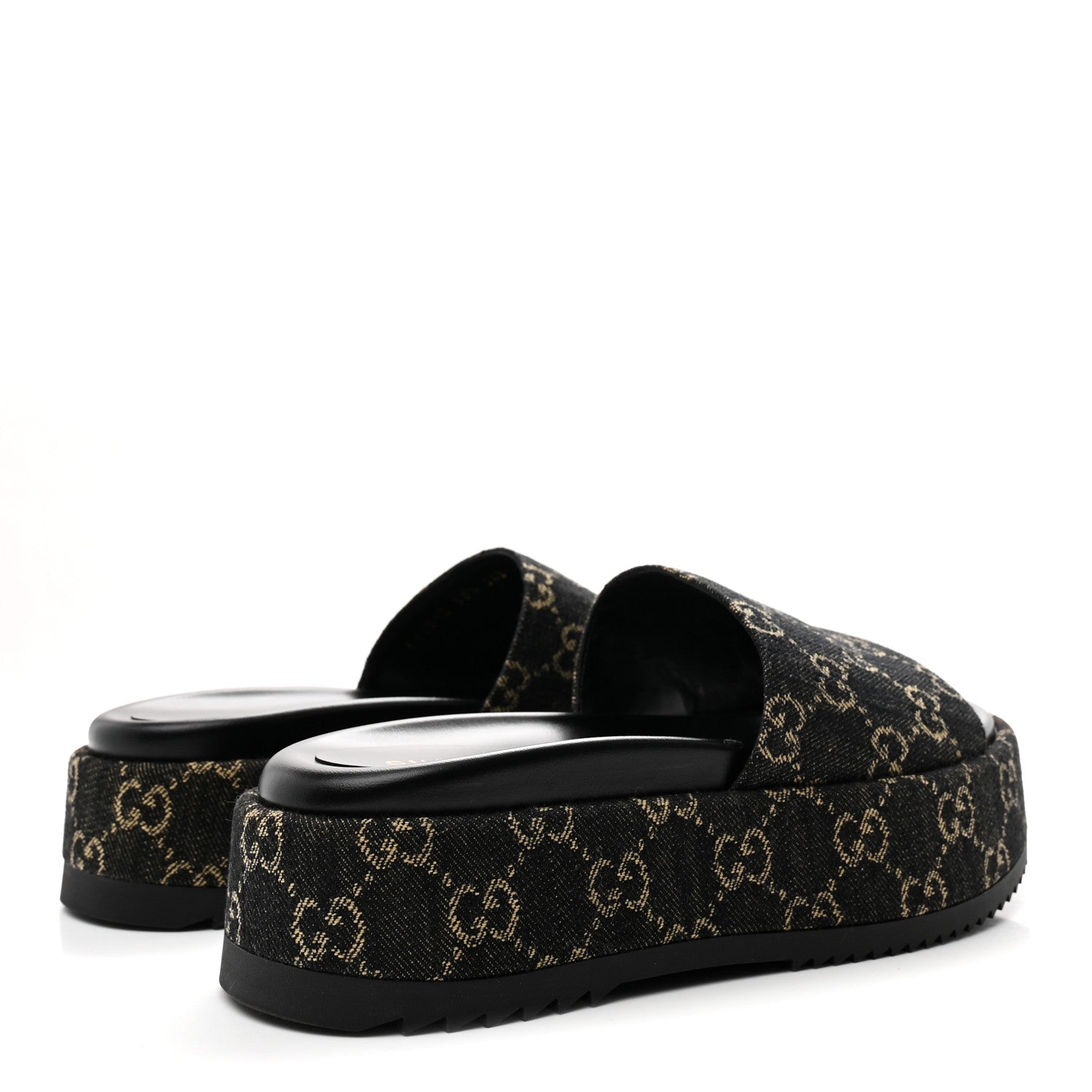 Gucci Jacquard Black Denim GG Monogram Angelina Platform 55mm Slide Sandals 38.5 Black Ivory 5 of 10