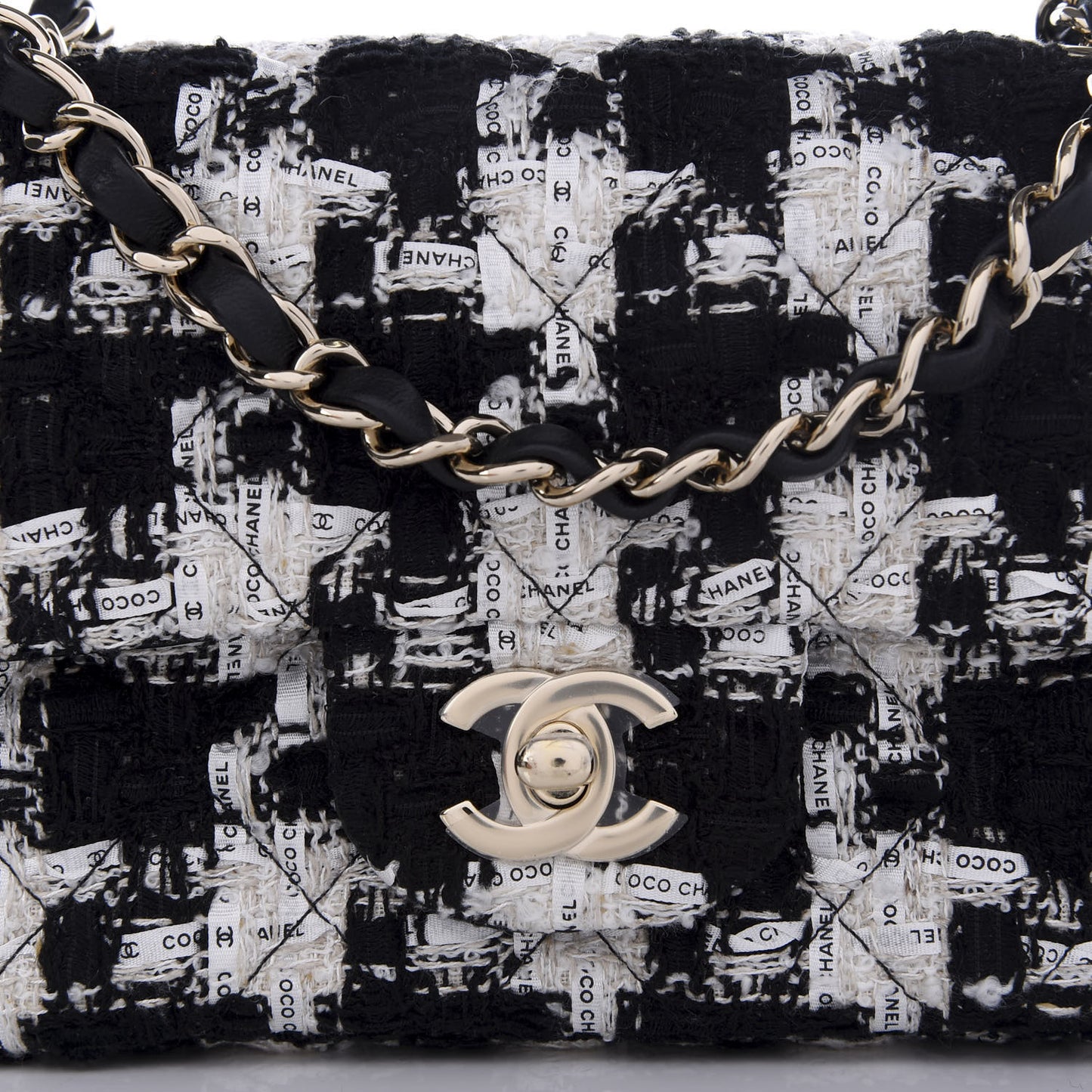 Tweed Quilted Mini Rectangular Flap Black Ecru White