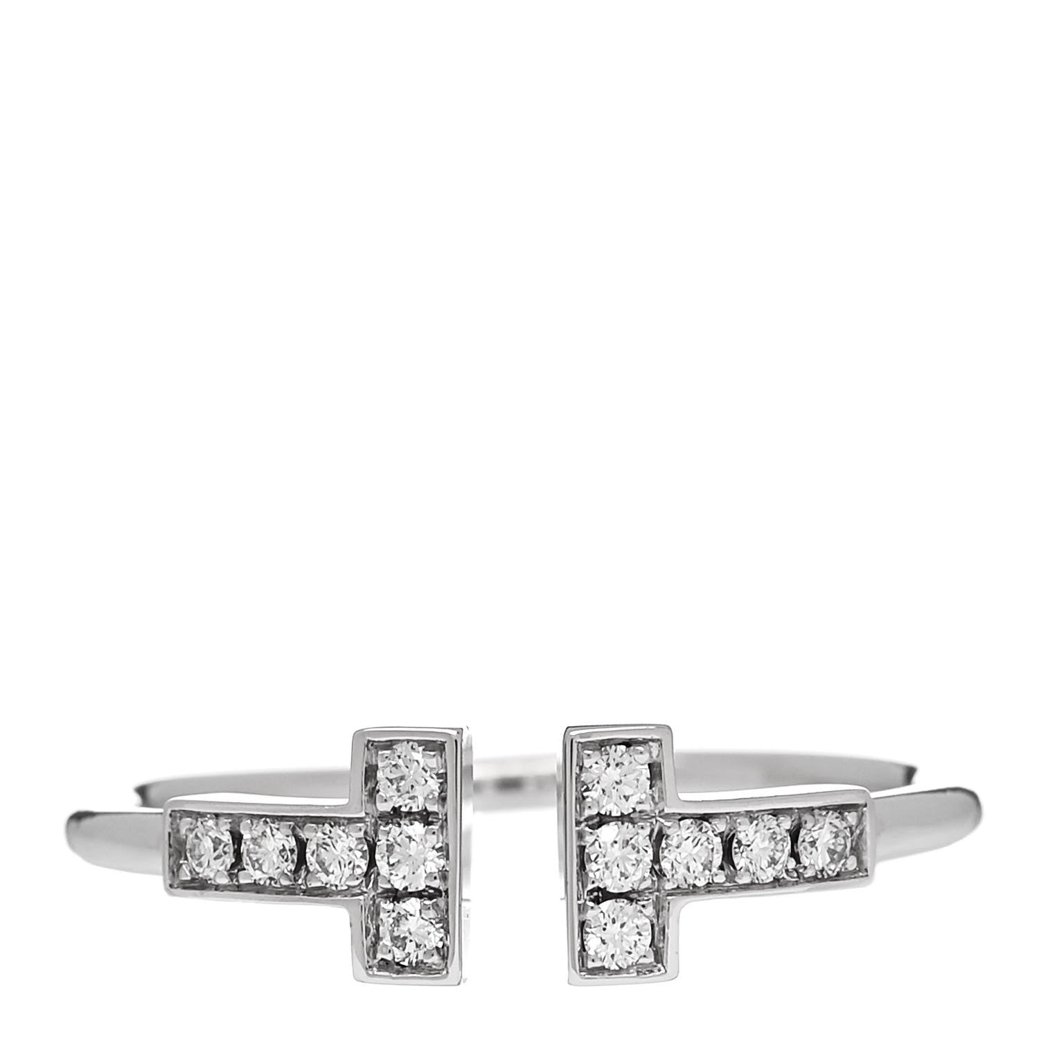 Tiffany 18K White Gold Diamond T Wire Ring 54 7 1 of 5