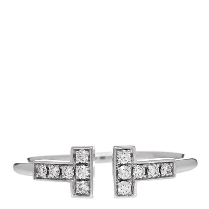 Tiffany 18K White Gold Diamond T Wire Ring 54 7 1 of 5