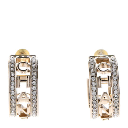 Chanel Metal Crystal Bow-tiful CC Hoop Earrings Gold 1 of 4
