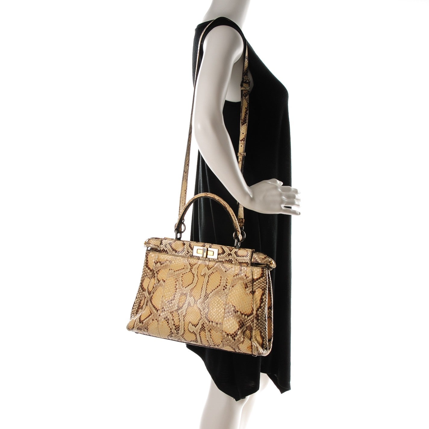 Fendi Python Medium Peekaboo Iconic Satchel Tan 2 of 8