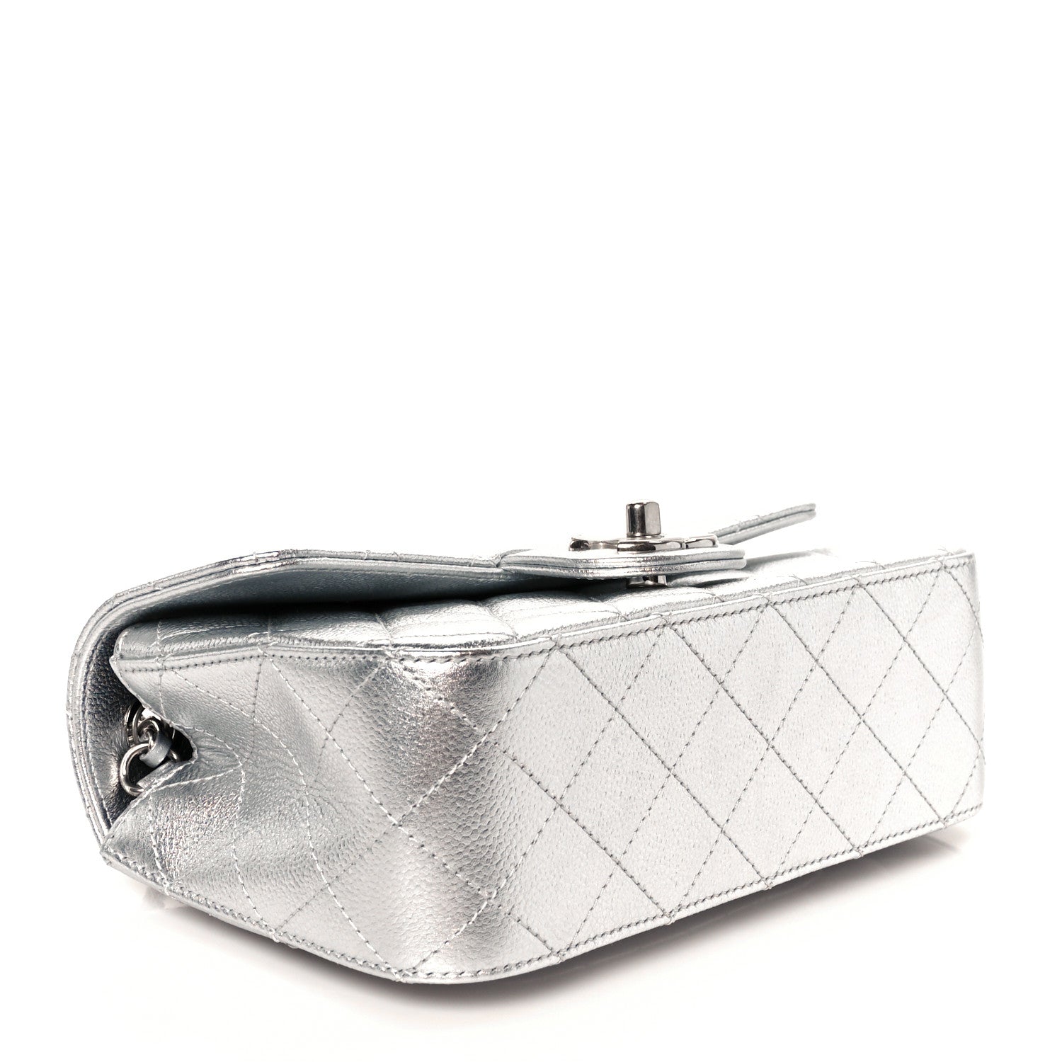 Chanel Metallic Caviar Quilted Mini Rectangular CC Slide Flap Silver 4 of 11