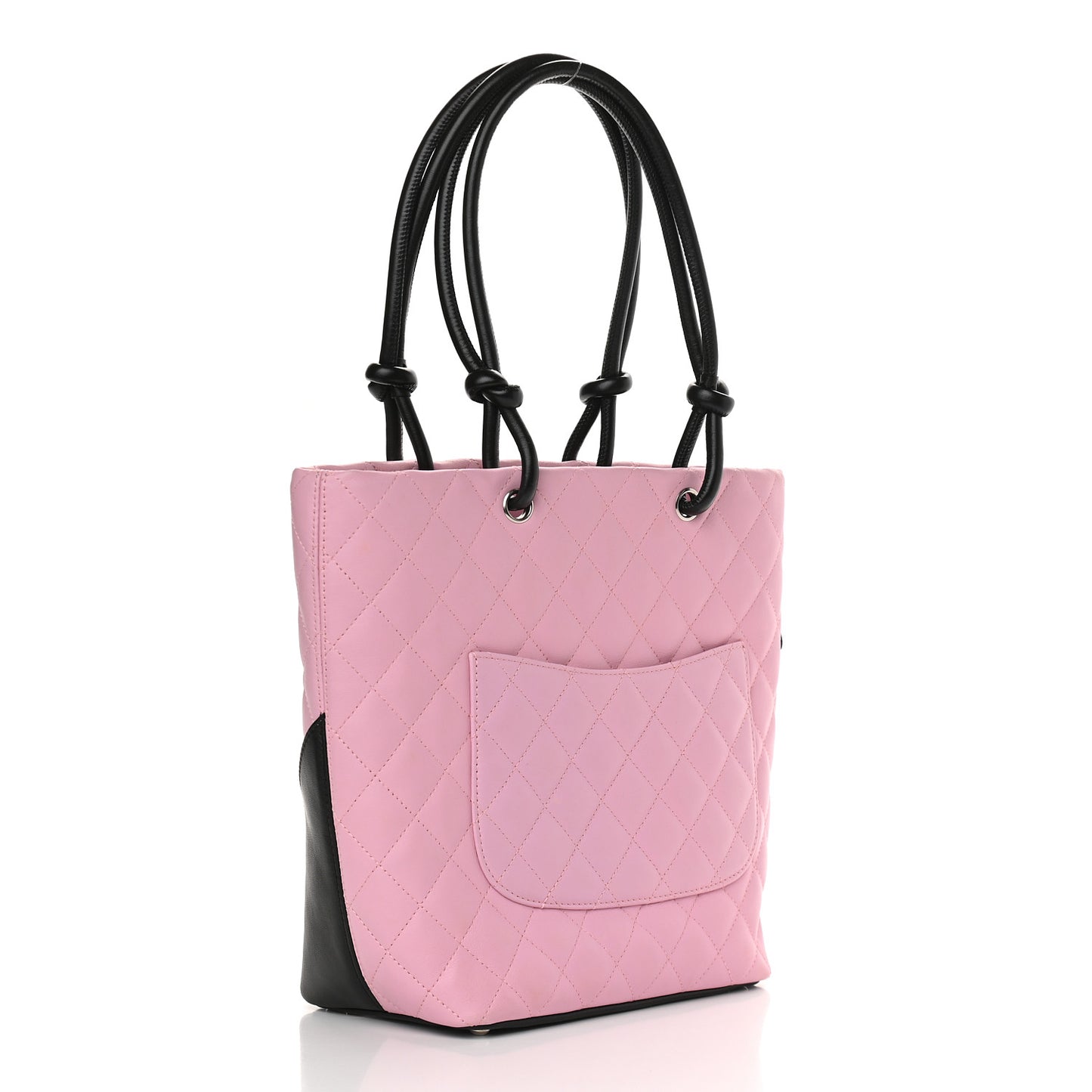 Calfskin Quilted Medium Cambon Tote Pink Black