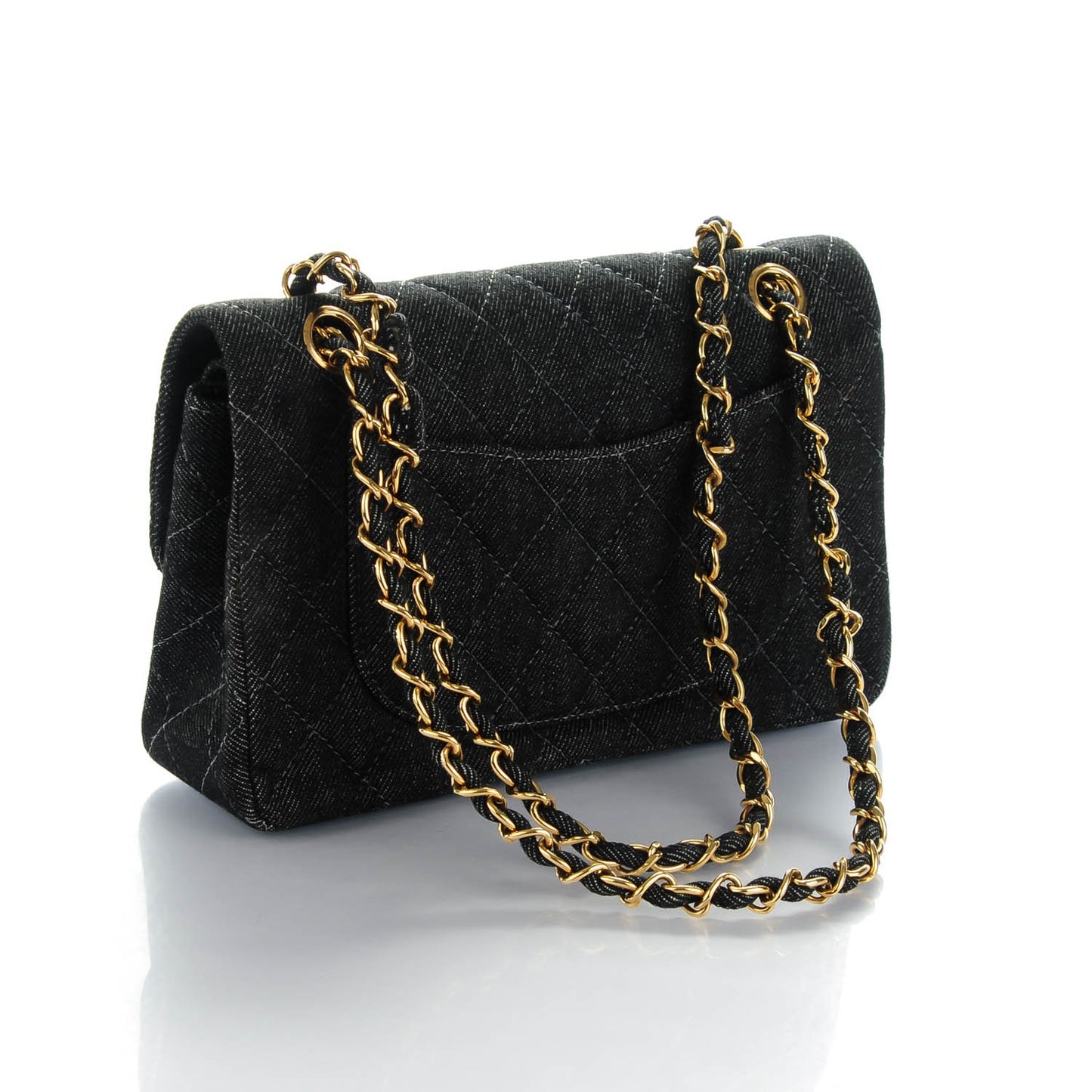 Denim Quilted Small Double Flap Black