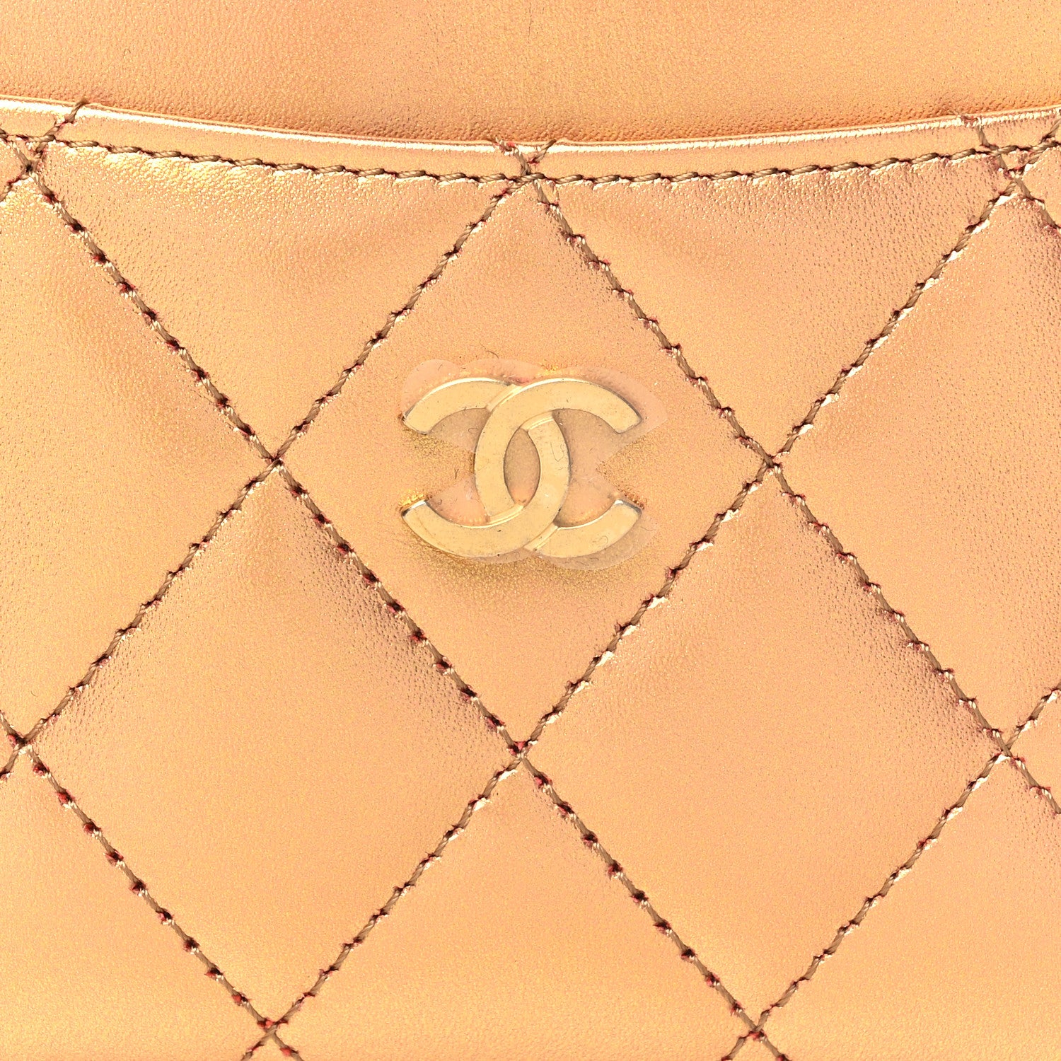Chanel Metallic Lambskin Quilted CC Card Holder Golden 9 of 10