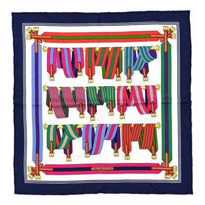 Hermes Silk Les Sangles Pocket Square Scarf Marine White 1 of 3