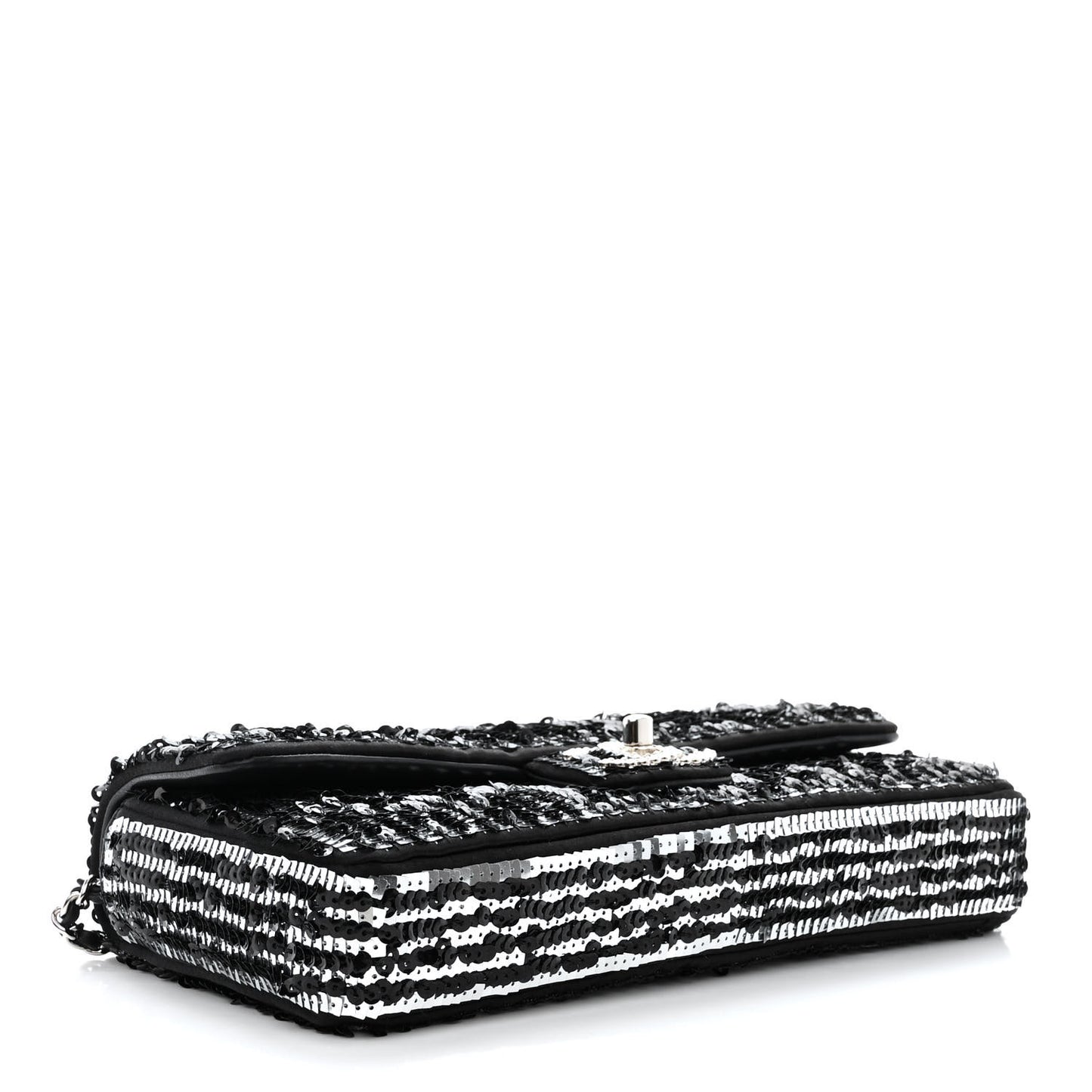 Sequin Quilted Pearl CC Flap Clutch Black
