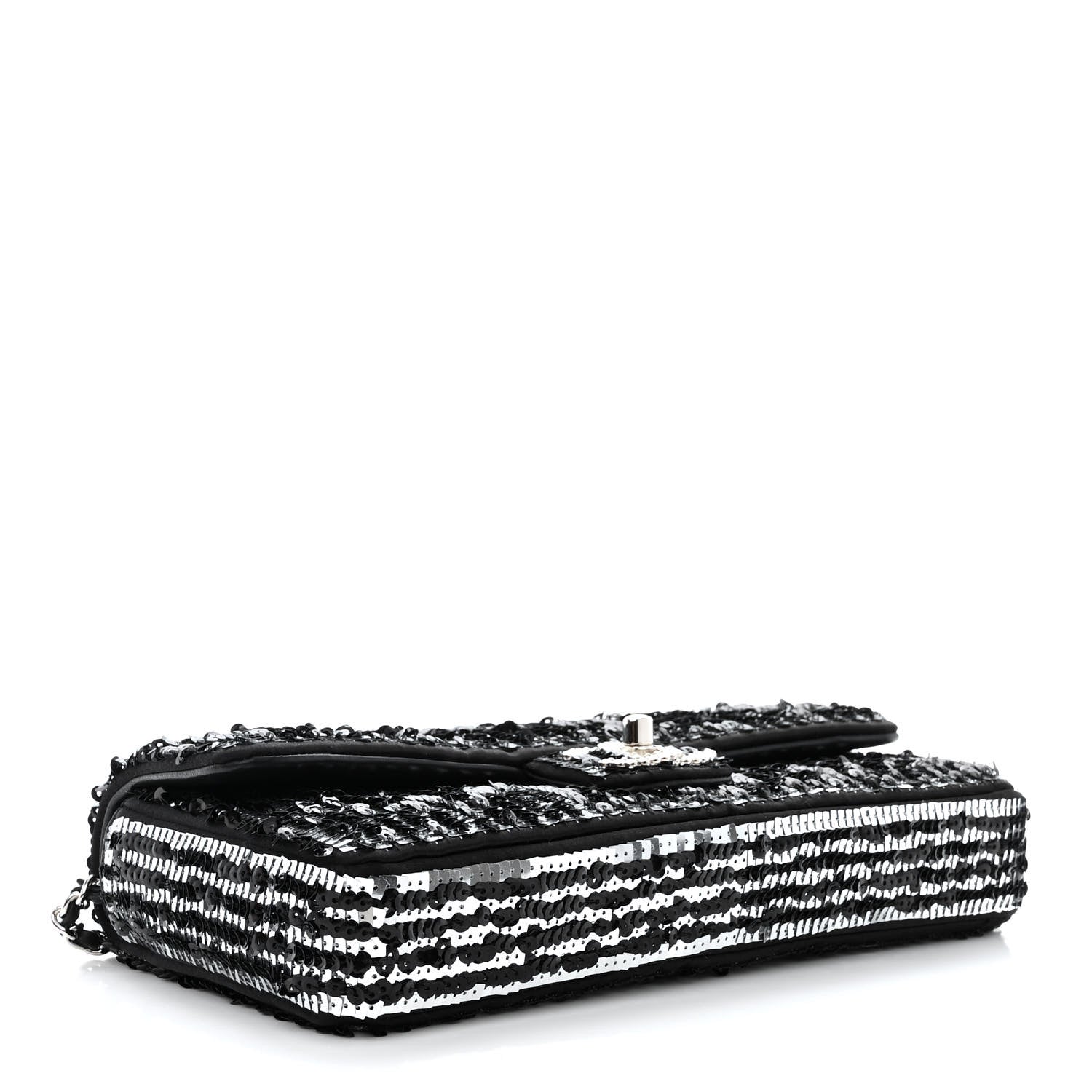 Chanel Sequin Quilted Pearl CC Flap Clutch Black 4 of 11