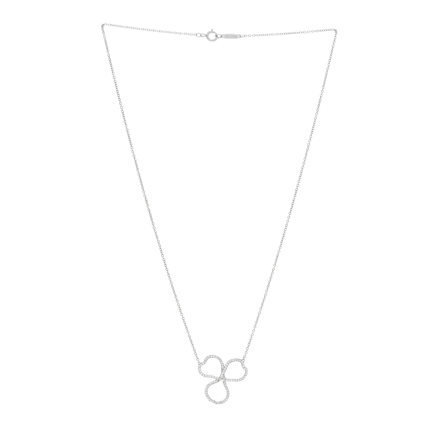 Platinum Diamond Large Paper Flowers Pendant Necklace