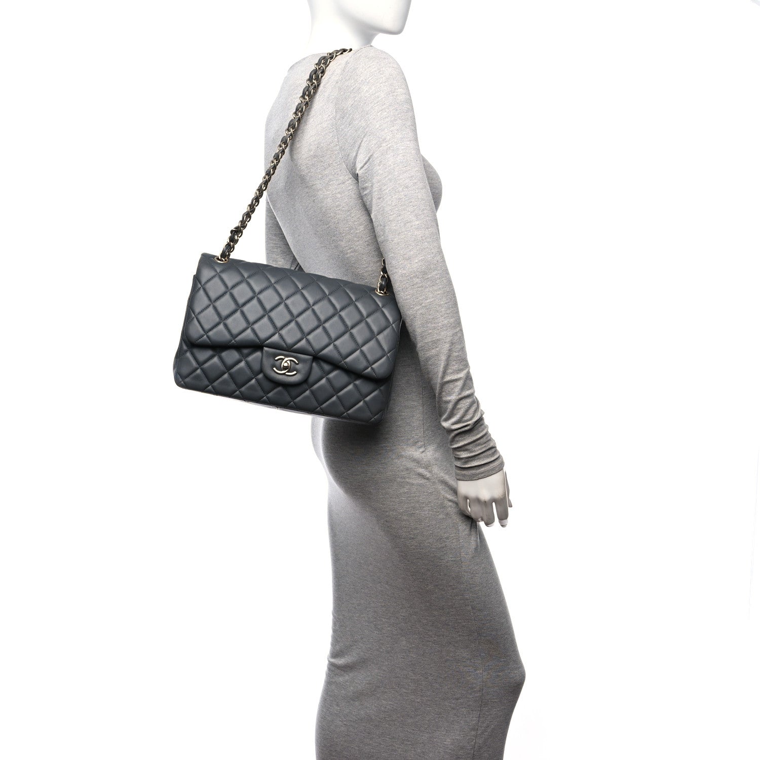 Chanel Lambskin Quilted Jumbo Double Flap Dark Grey 3 of 11