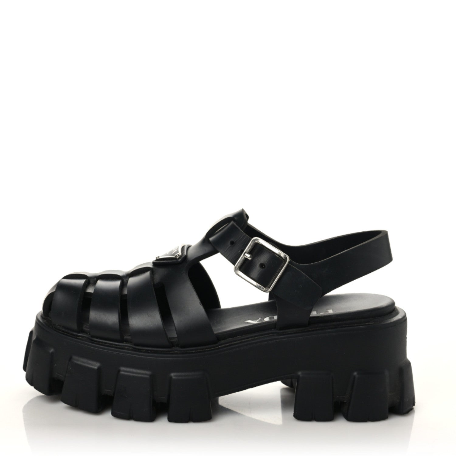 Prada Foam Rubber Triangle Logo Monolith 55mm Cage Sandals 35 Black 1 of 12