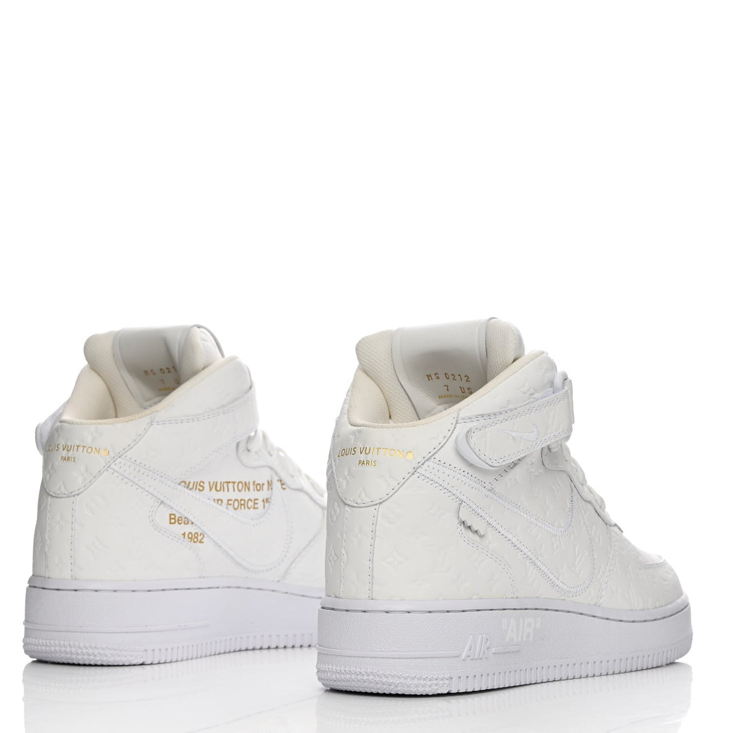 X NIKE AIR FORCE 1 Calfskin Monogram Mid Sneakers 7 White