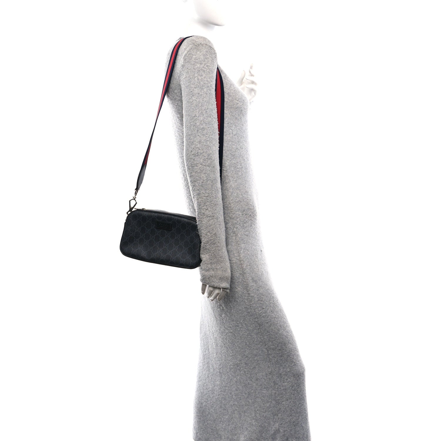 Gucci GG Supreme Monogram Web Shoulder Bag Black Grey 3 of 10