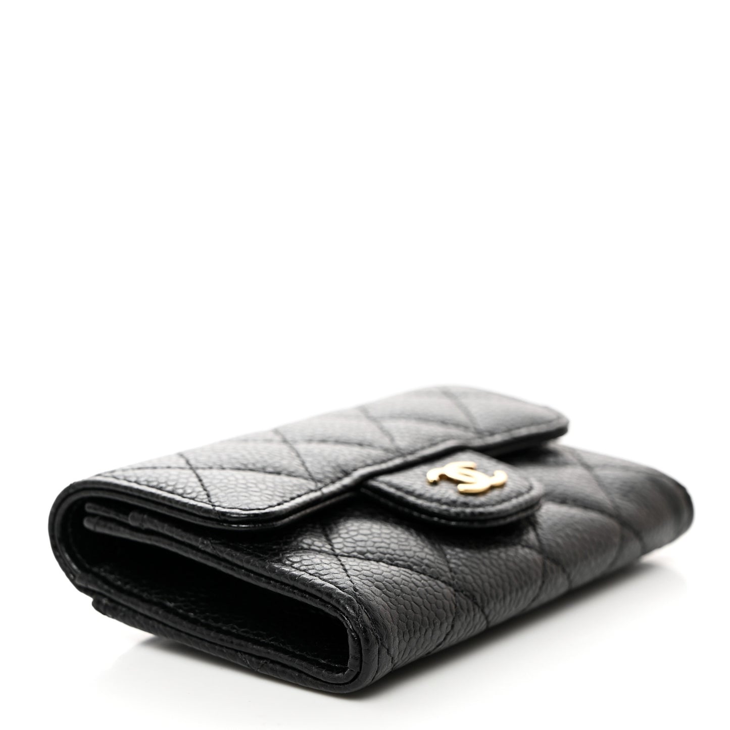 Caviar Quilted Flap Card Holder Wallet Black