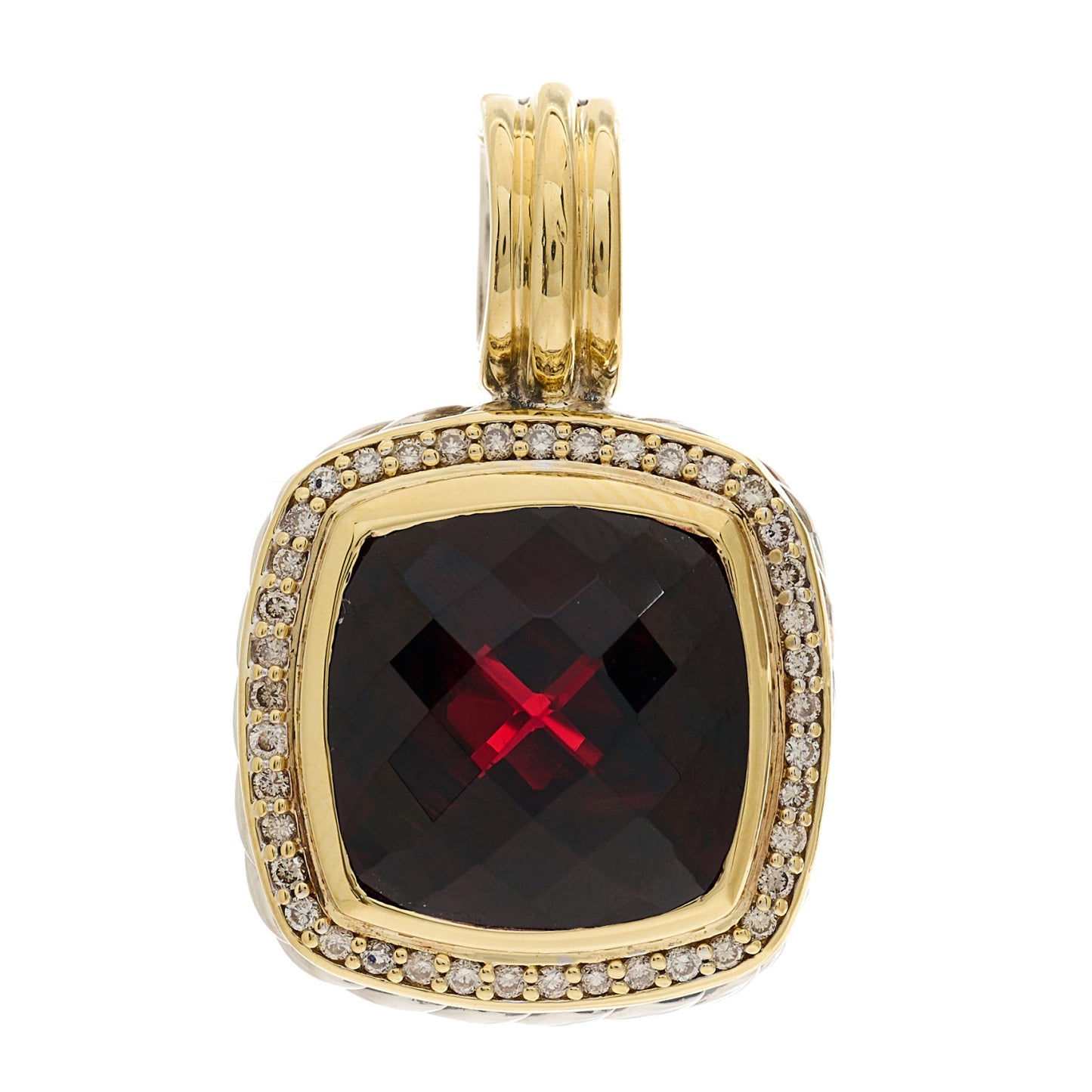 Sterling Silver 18K Yellow Gold Diamond Garnet 14mm Albion Enhancer Pendant