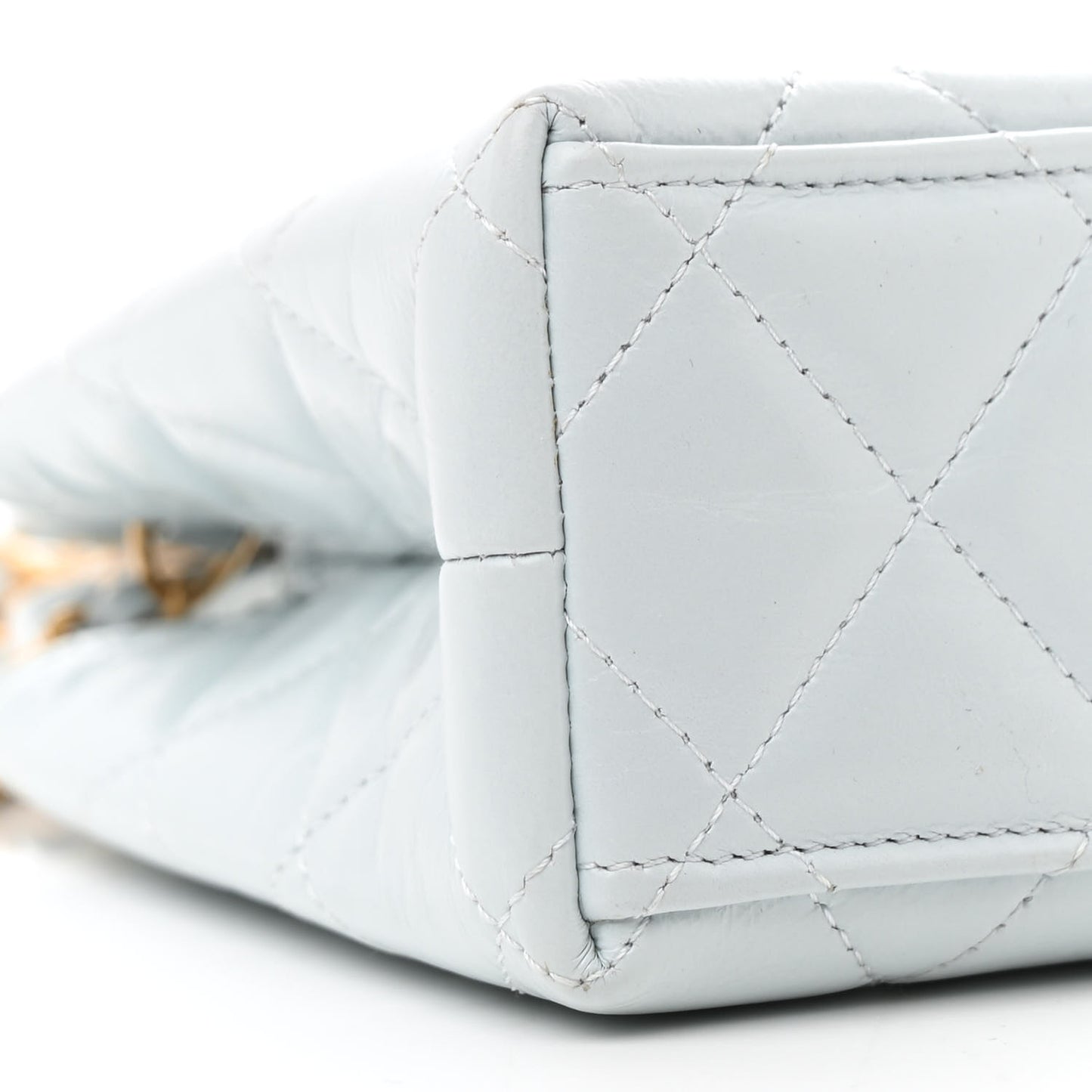 Shiny Aged Calfskin Quilted Nano Kelly Shopper Light Blue