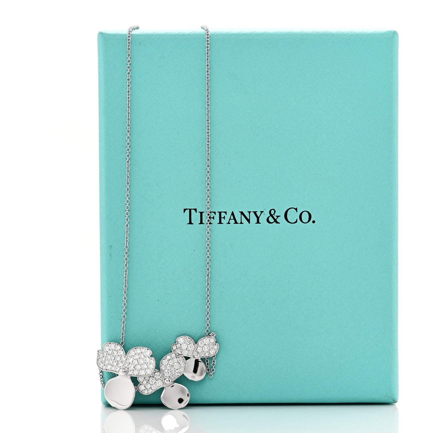 Platinum Diamond Mini Paper Flowers Cluster Pendant Necklace